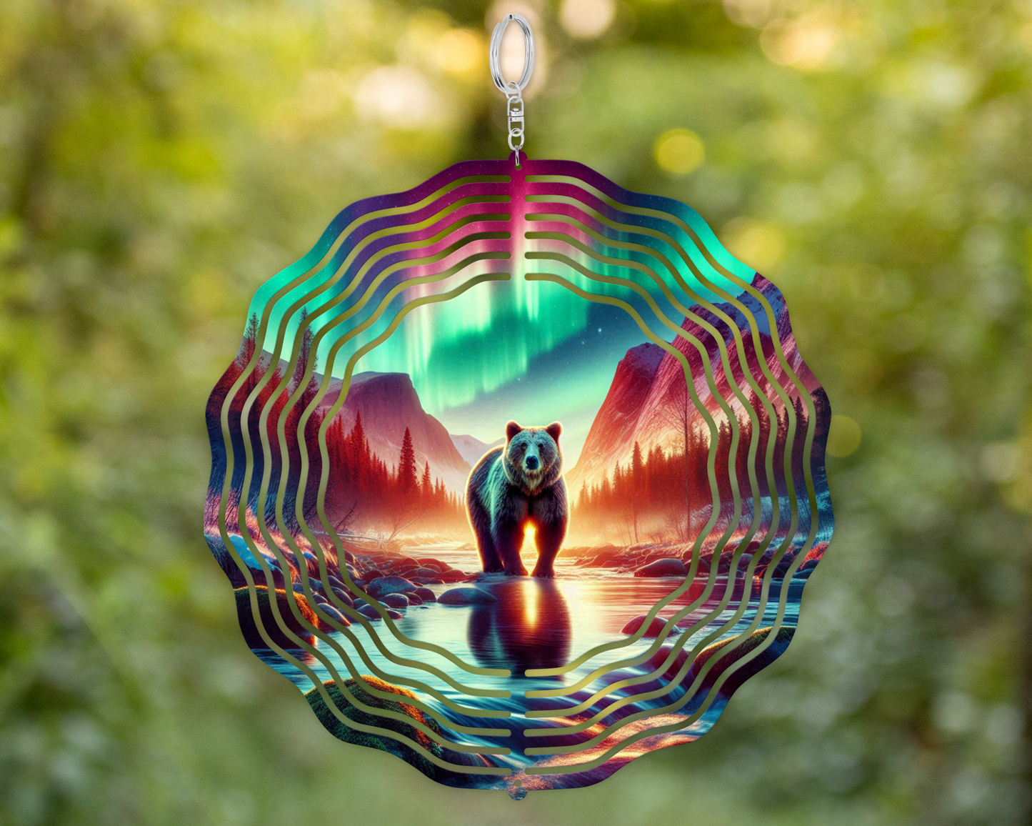 Bear Mountain Wind Spinner, Northern Light Yard Art, Unique Gift for Mothers Day, Garden Wind Spinner, Bear Lover Gift, Housewarming Gift