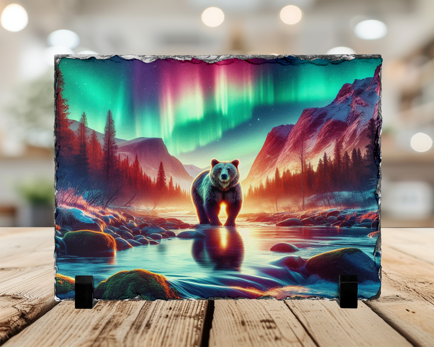 Northern Lights Bear Slate, Outdoor Lover Gift, Aurora Borealis