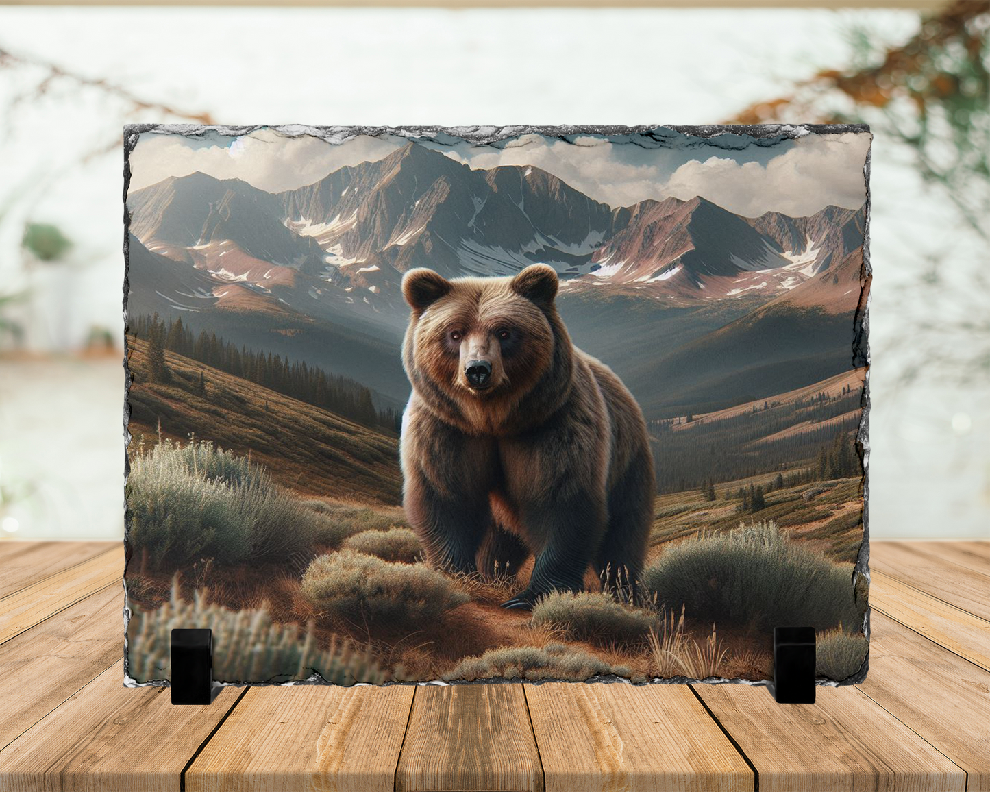 Brown Bear Photo Slate with Display Legs, Colorado Mountains Wildlife