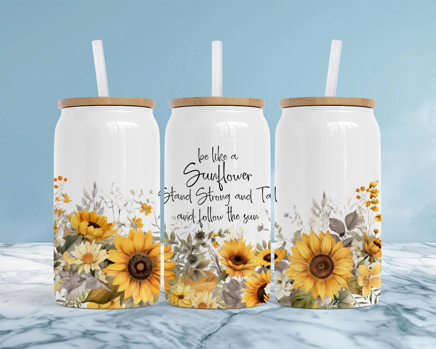 Sunflower Quote Insulated Tumbler, 16oz Stainless Steel Gift, Be Like a Sunflower Travel Cup