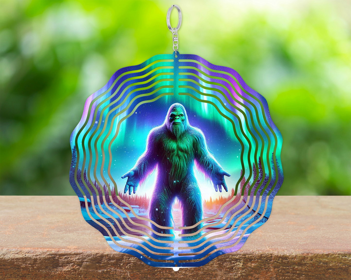 Bigfoot Northern Lights Wind Spinner, Festive Garden Spinner, Bigfoot Enthusiasts Gift, Porch Decor, Cryptidcore Sasquatch Gifts, Yard Art