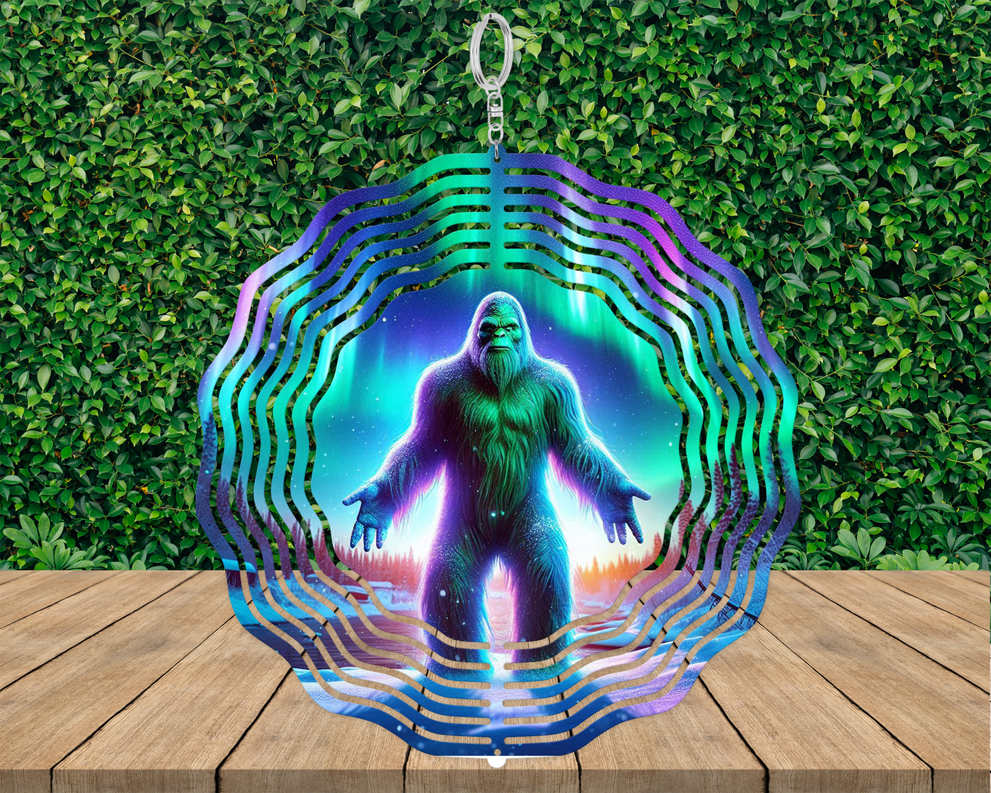 Bigfoot Northern Lights Wind Spinner, Festive Garden Spinner, Bigfoot Enthusiasts Gift, Porch Decor, Cryptidcore Sasquatch Gifts, Yard Art