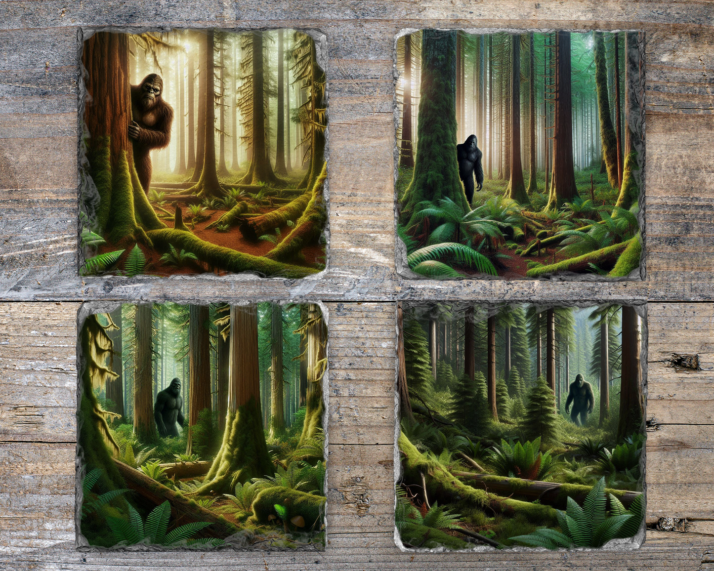 Handcrafted Set of 4 Unique Slate Coasters with Big Foot Design, Unique Gifts for Big Foot Believer, Unique Coaster Set, Quirky Home Accents