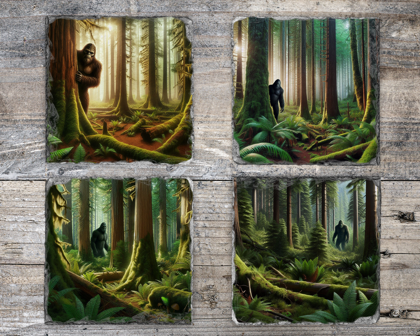 Handcrafted Set of 4 Unique Slate Coasters with Big Foot Design, Unique Gifts for Big Foot Believer, Unique Coaster Set, Quirky Home Accents