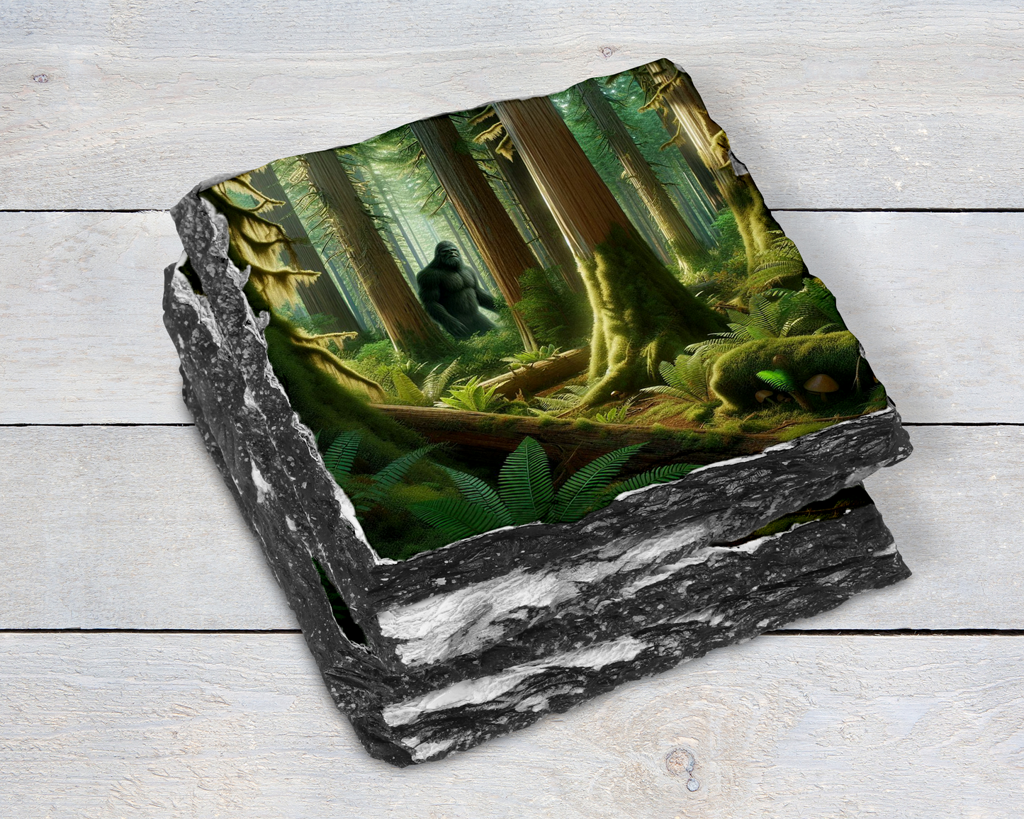 Handcrafted Set of 4 Unique Slate Coasters with Big Foot Design, Unique Gifts for Big Foot Believer, Unique Coaster Set, Quirky Home Accents