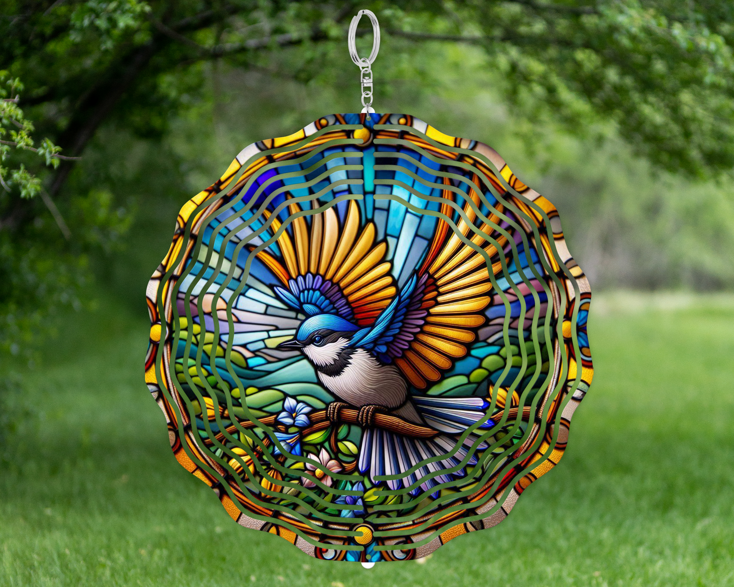 Bird Stained Glass Wind Spinner, Unique Gift for Mothers Day, Hanging Wind Spinner for Porch, Yard Art, Garden Decor for Mom, Bird Lover