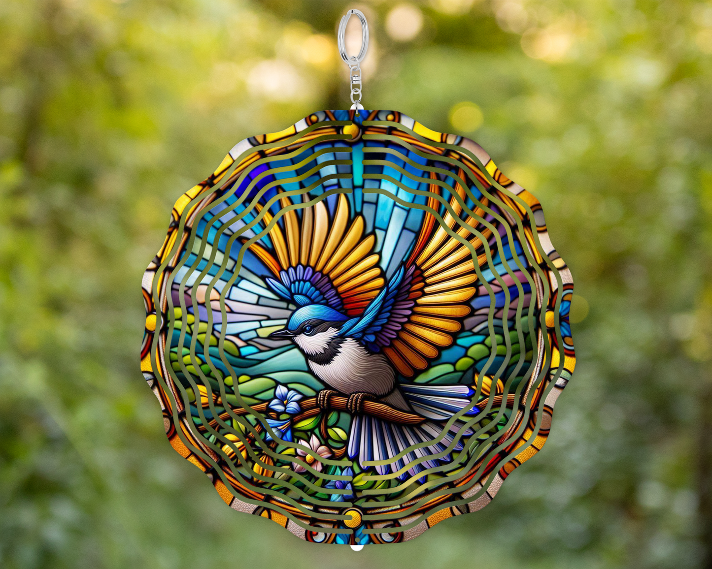 Bird Stained Glass Wind Spinner, Unique Gift for Mothers Day, Hanging Wind Spinner for Porch, Yard Art, Garden Decor for Mom, Bird Lover
