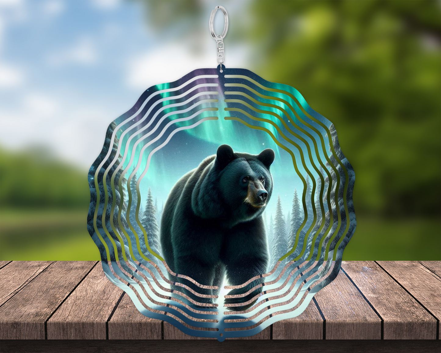 Bear Northern Lights Wind Spinner, Unique Gifts for Mothers Day, Hanging Wind Spinner for Porch, Nature-Inspired Housewarming Gift, Outdoor
