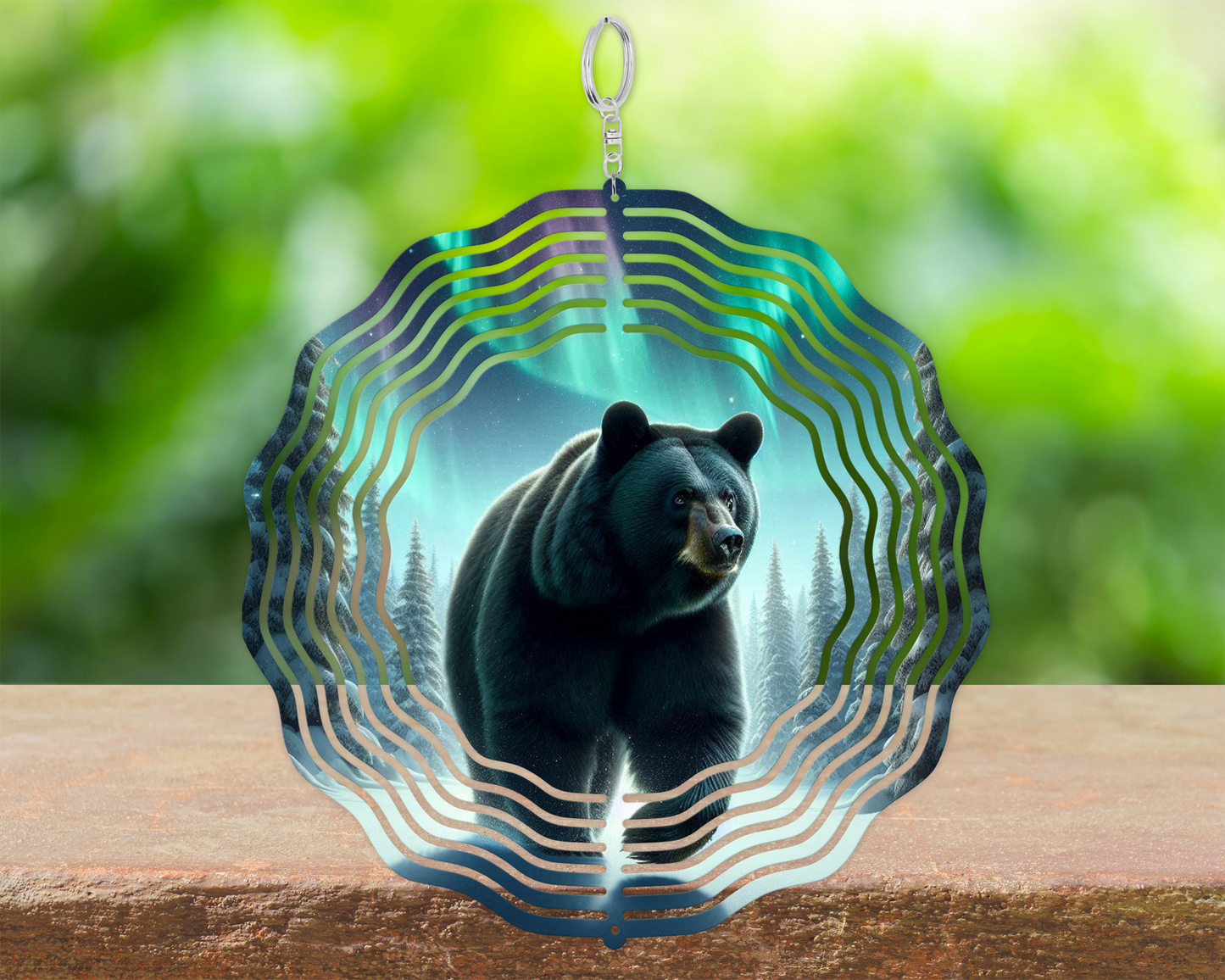 Bear Northern Lights Wind Spinner, Unique Gifts for Mothers Day, Hanging Wind Spinner for Porch, Nature-Inspired Housewarming Gift, Outdoor