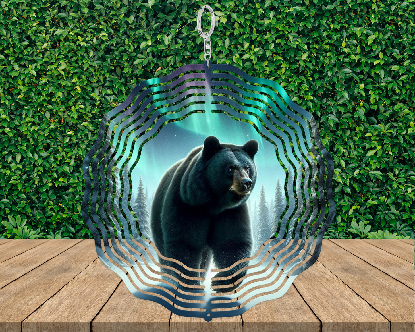 Bear Northern Lights Wind Spinner, Unique Gifts for Mothers Day, Hanging Wind Spinner for Porch, Nature-Inspired Housewarming Gift, Outdoor