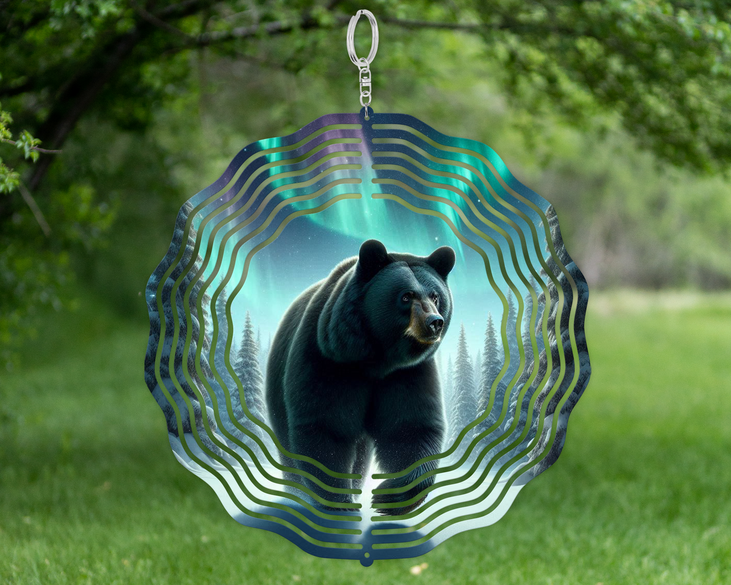 Bear Northern Lights Wind Spinner, Unique Gifts for Mothers Day, Hanging Wind Spinner for Porch, Nature-Inspired Housewarming Gift, Outdoor