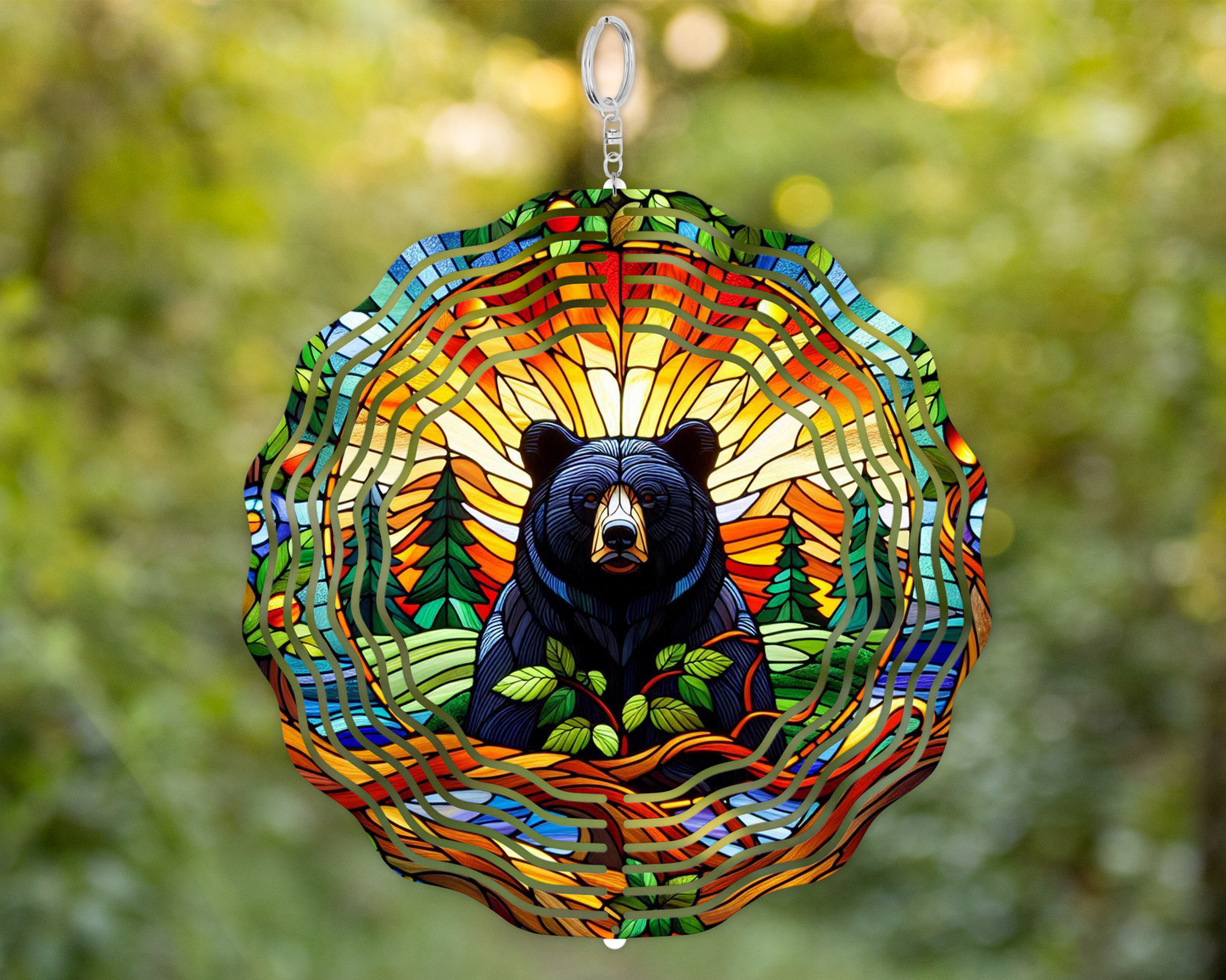 Black Bear Stained Glass Wind Spinner, Unique Gifts for Mothers Day, Hanging Wind Spinner for Porch, Bear Lover Gifts, Nature Inspired