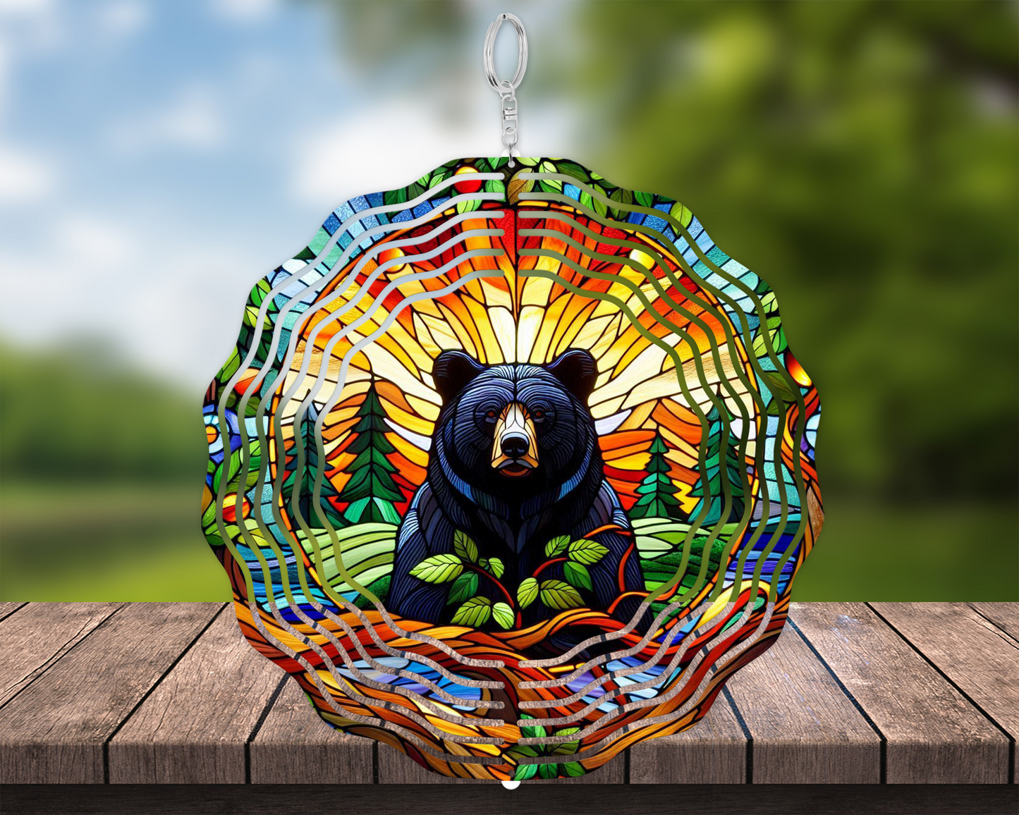 Black Bear Stained Glass Wind Spinner, Unique Gifts for Mothers Day, Hanging Wind Spinner for Porch, Bear Lover Gifts, Nature Inspired