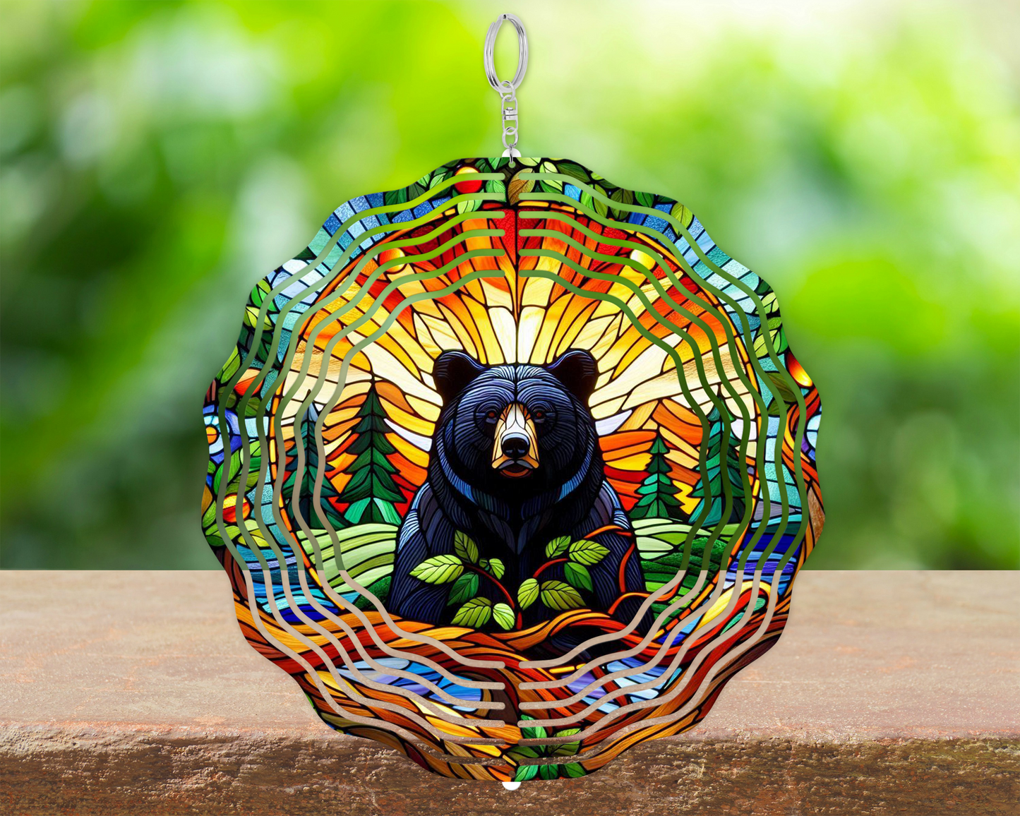 Black Bear Stained Glass Wind Spinner, Unique Gifts for Mothers Day, Hanging Wind Spinner for Porch, Bear Lover Gifts, Nature Inspired