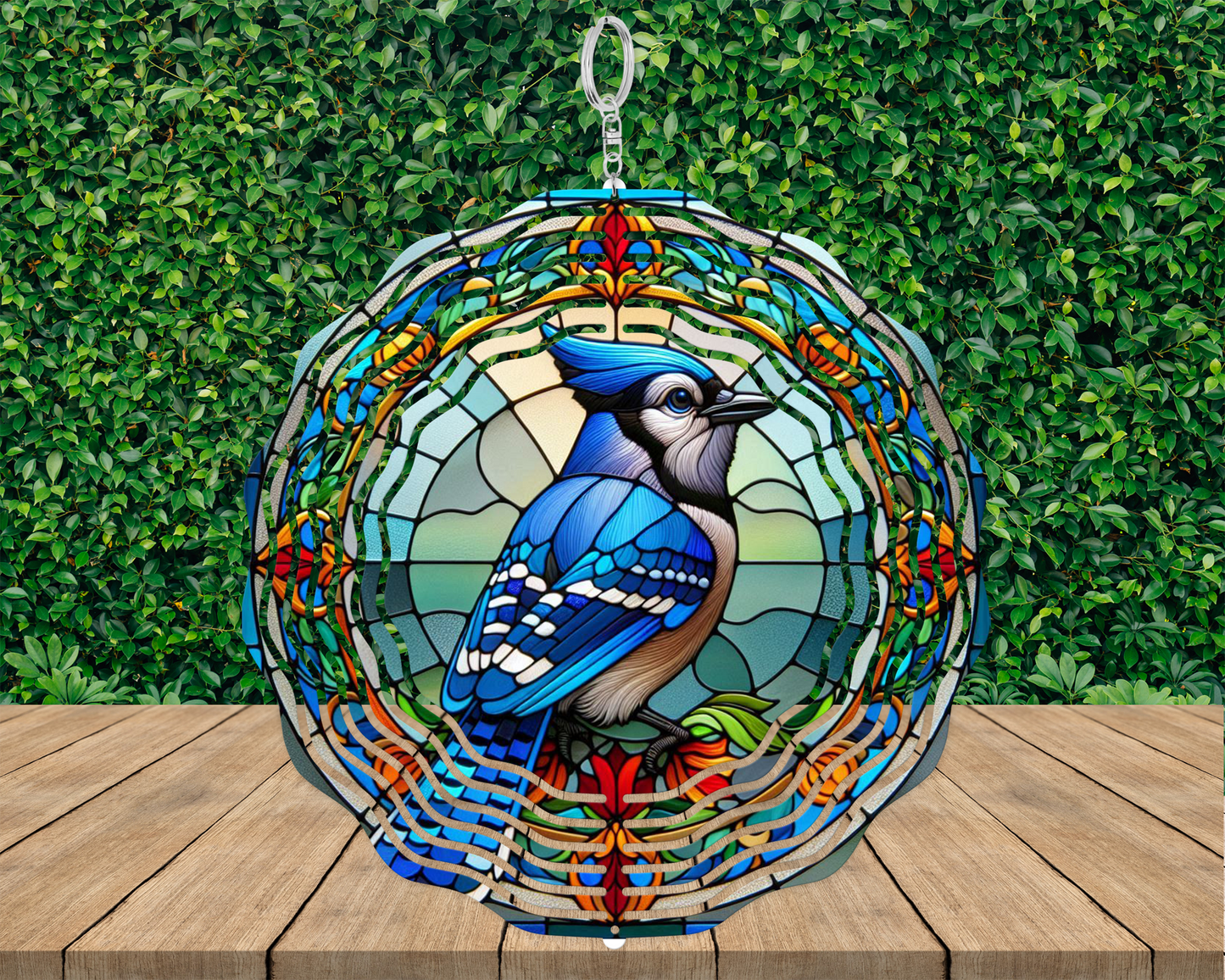 Bluejay Stained Glass Design Wind Spinner, Unique Gift for Mothers Day, Bluejay Decor, Hanging Wind Spinner, Porch Decor, Yard Decor