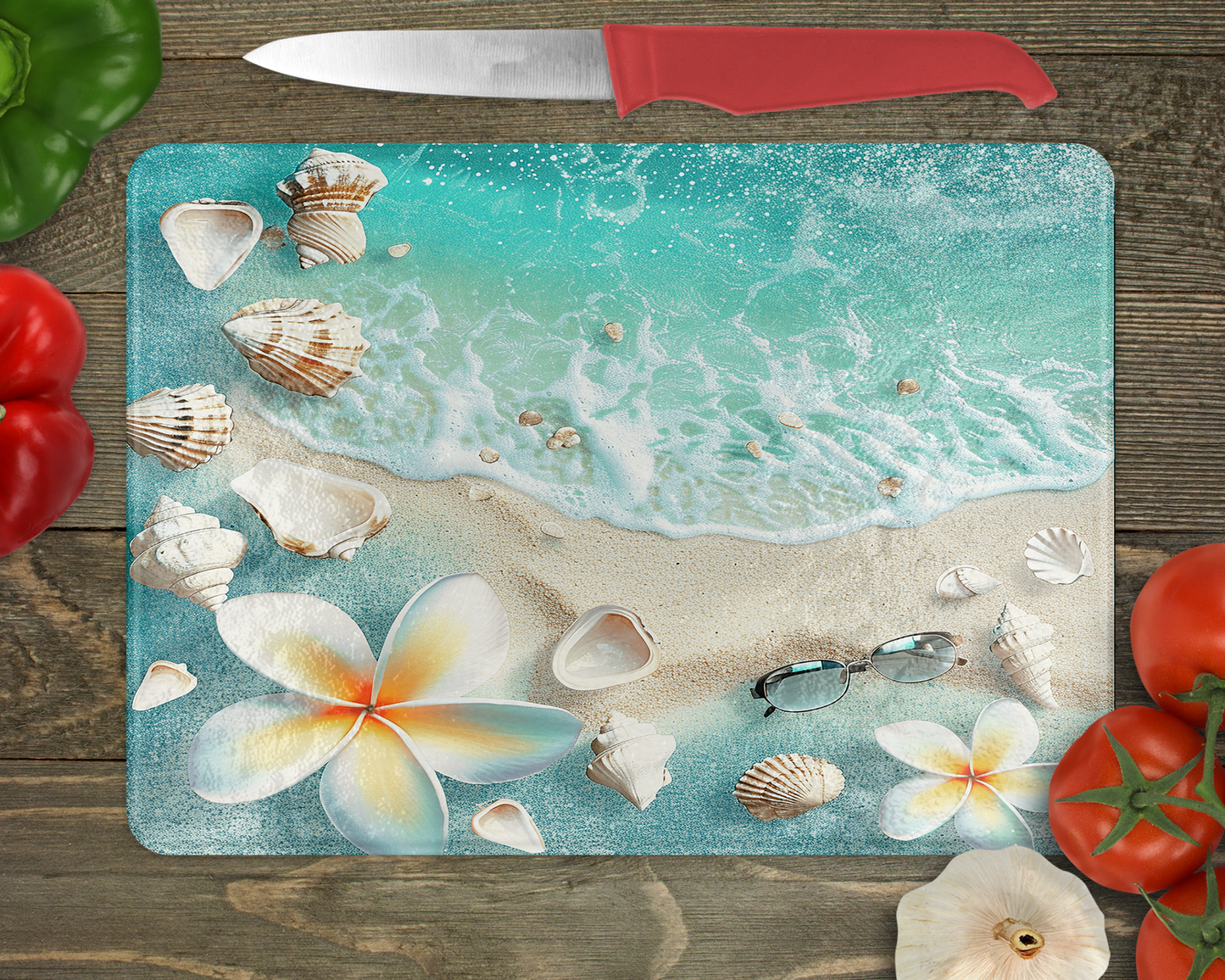 Large Ocean Themed Glass Cutting Board, Ocean Lover Gift