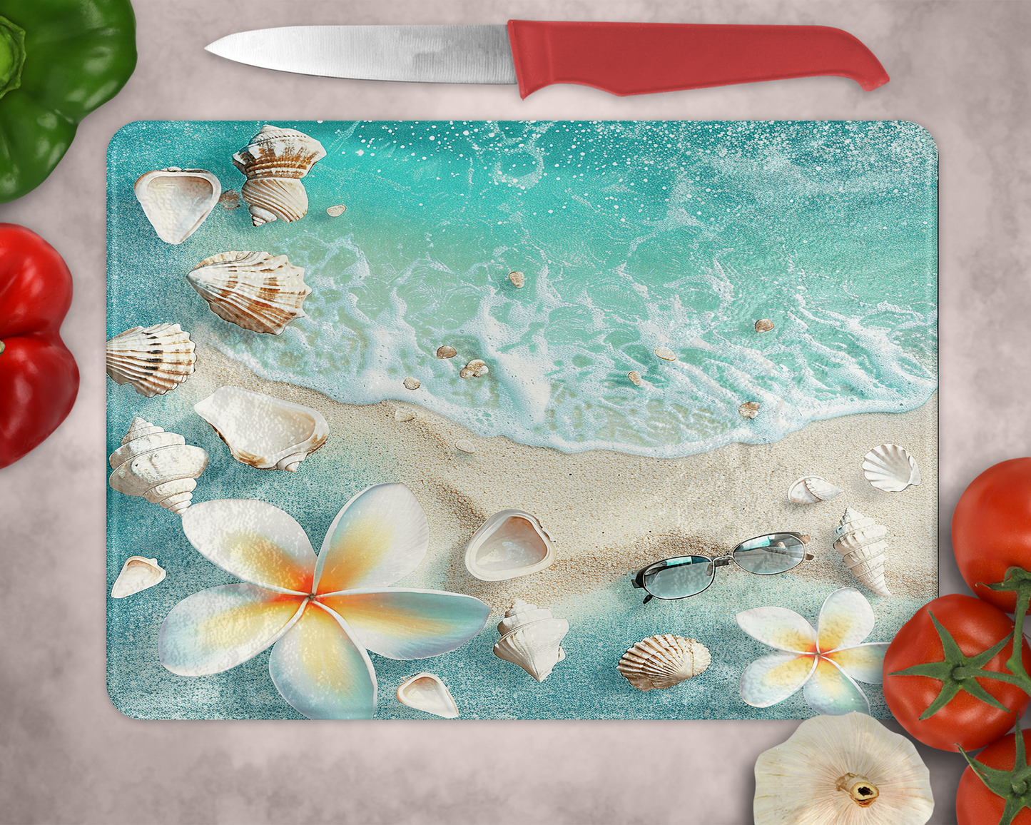Large Ocean Themed Glass Cutting Board, Ocean Lover Gift