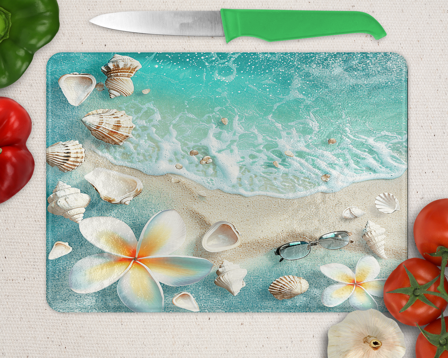 Large Ocean Themed Glass Cutting Board, Ocean Lover Gift