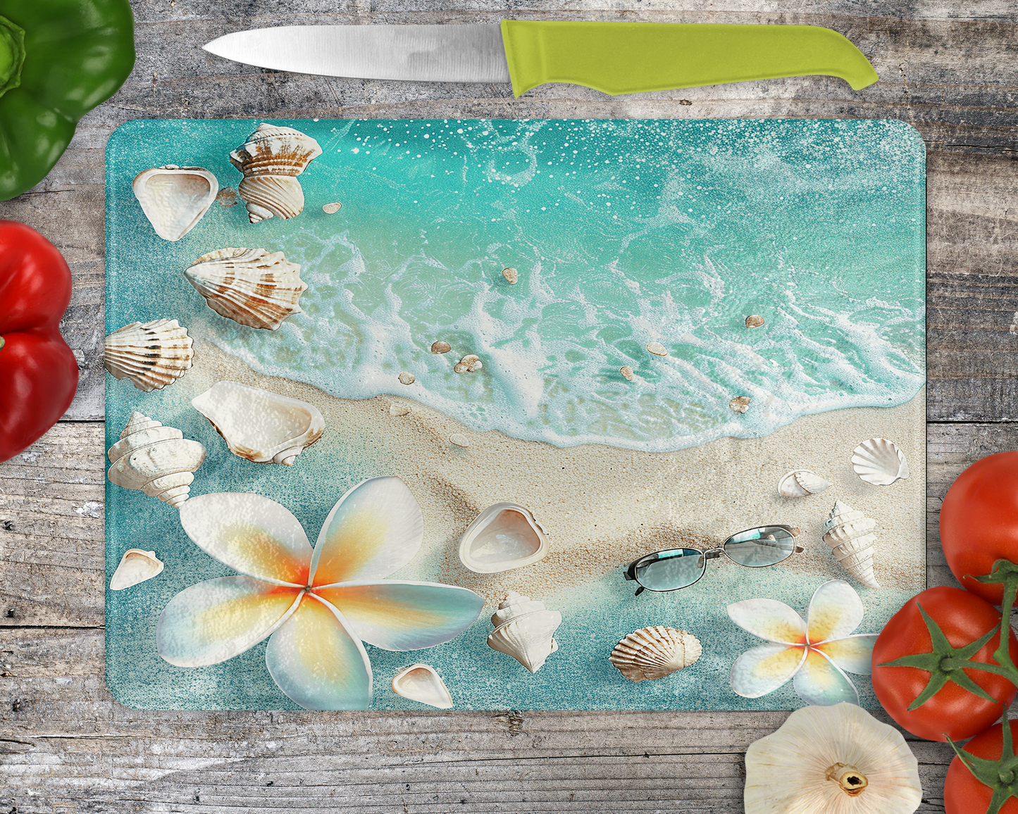 Large Ocean Themed Glass Cutting Board, Ocean Lover Gift