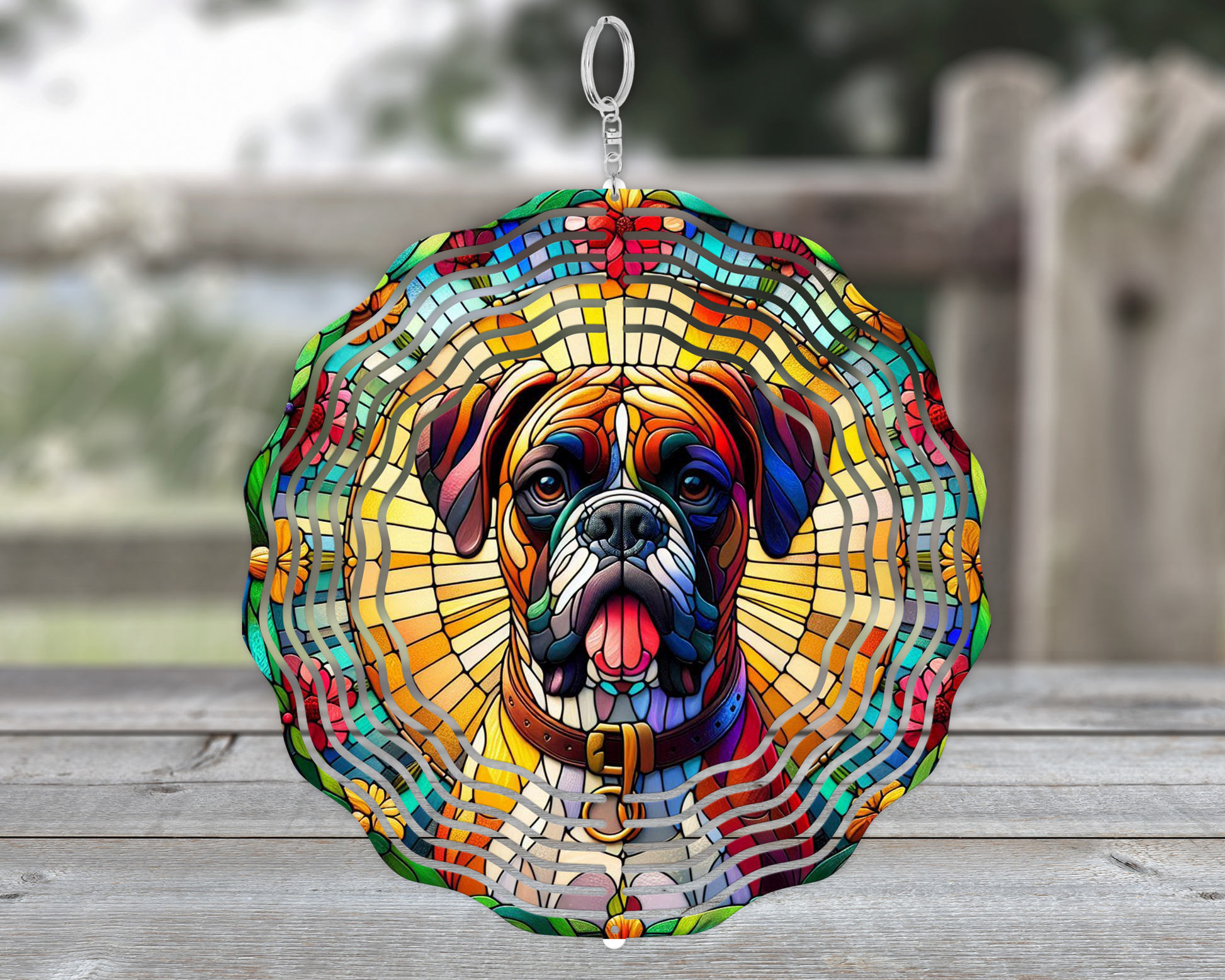 Handmade 3D Wind Spinner with Boxer Dog Design | Colorful Garden Art