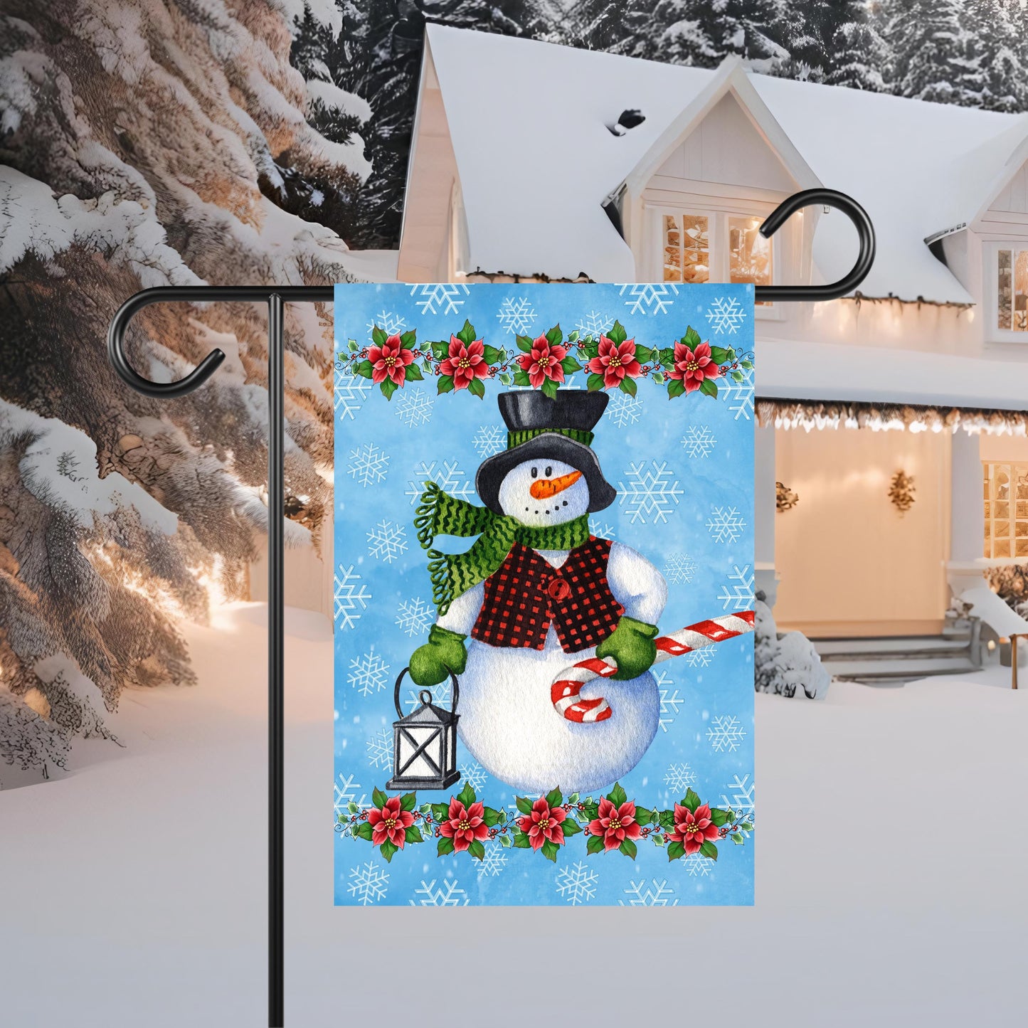 Festive Snowman Garden Flag 12x18 Inch - Holiday Decor for Snowman Lovers