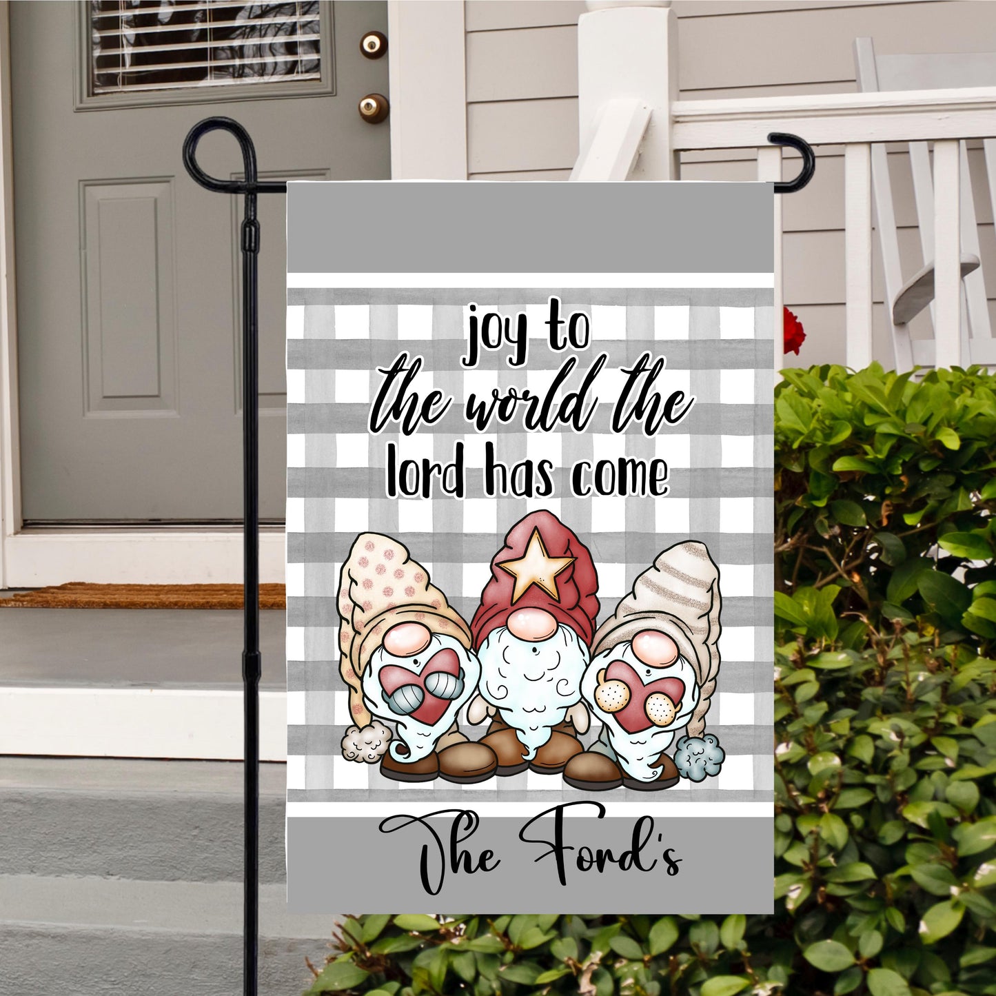 Personalized Christmas Gnome Garden Flag - 12x18 Inch Double-Sided Holiday Decor