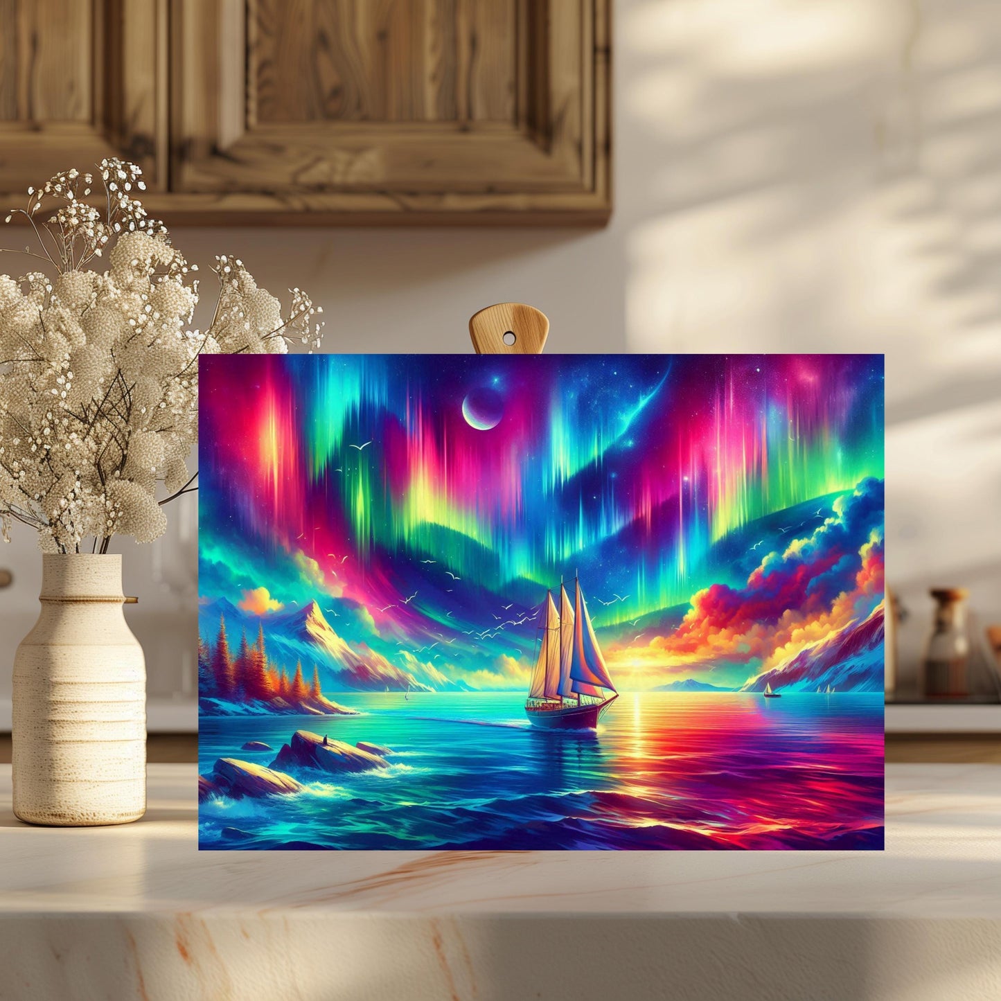 Nautical Sailboat Glass Cutting Board - Northern Lights Inspired Kitchen Decor