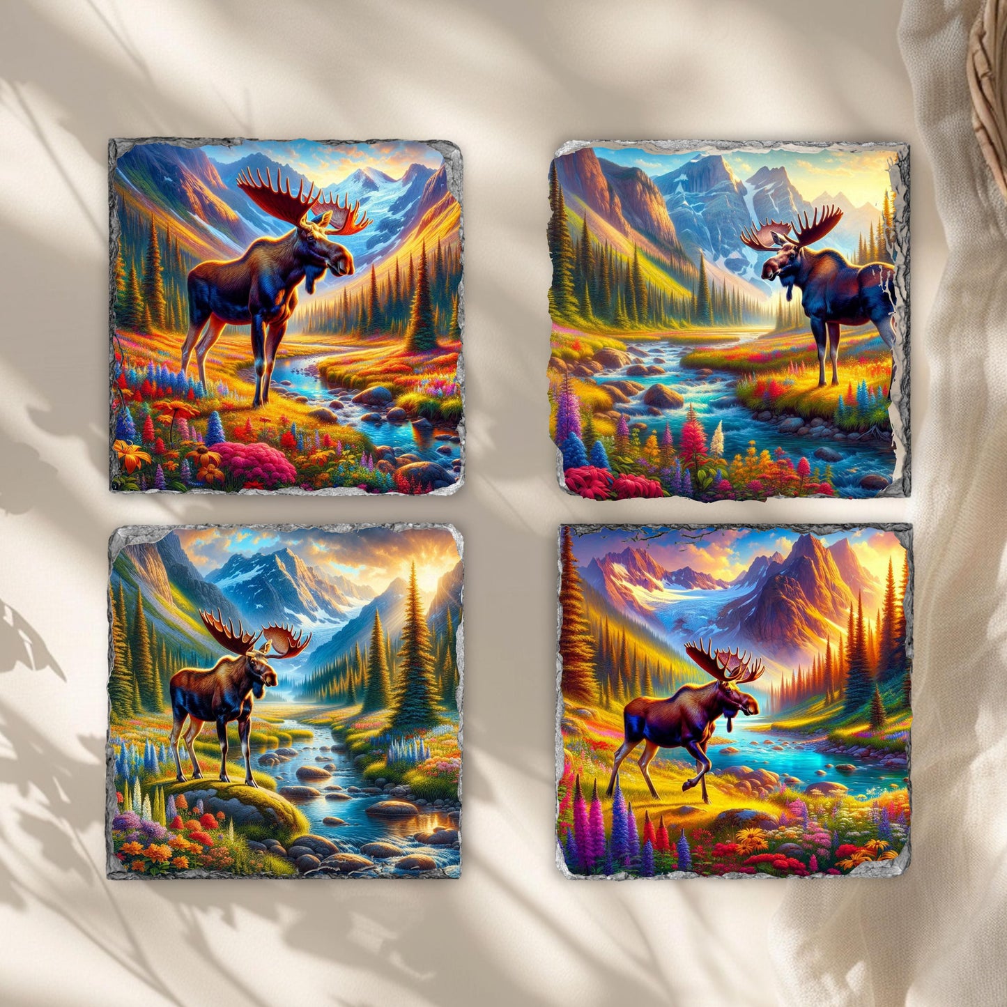 Slate Coaster Set with Moose Mountain Views - Fractured Edges Ideal Nature Lover Gift