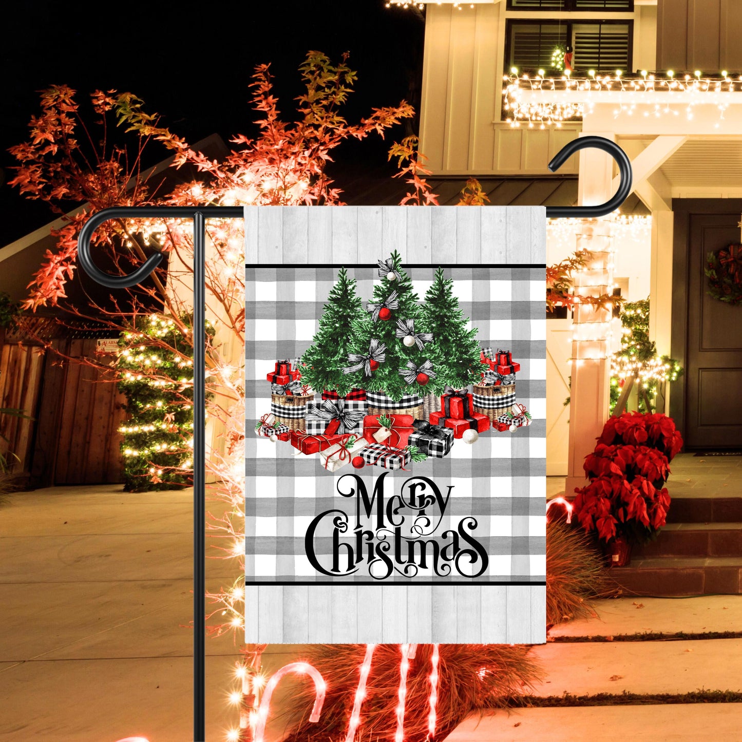 Double-Sided Buffalo Plaid Christmas Garden Flag - 12x18 Inch Holiday Decor