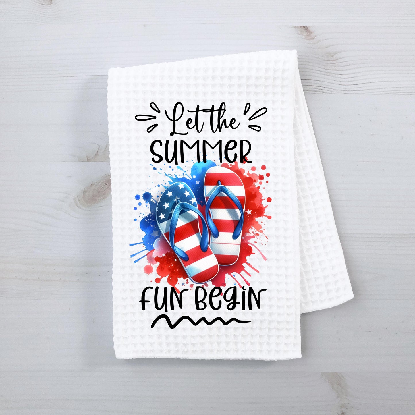 Patriotic Flip Flops Quote Waffle Weave Towel, Summer Fun Decor, Unique Hostess Gift