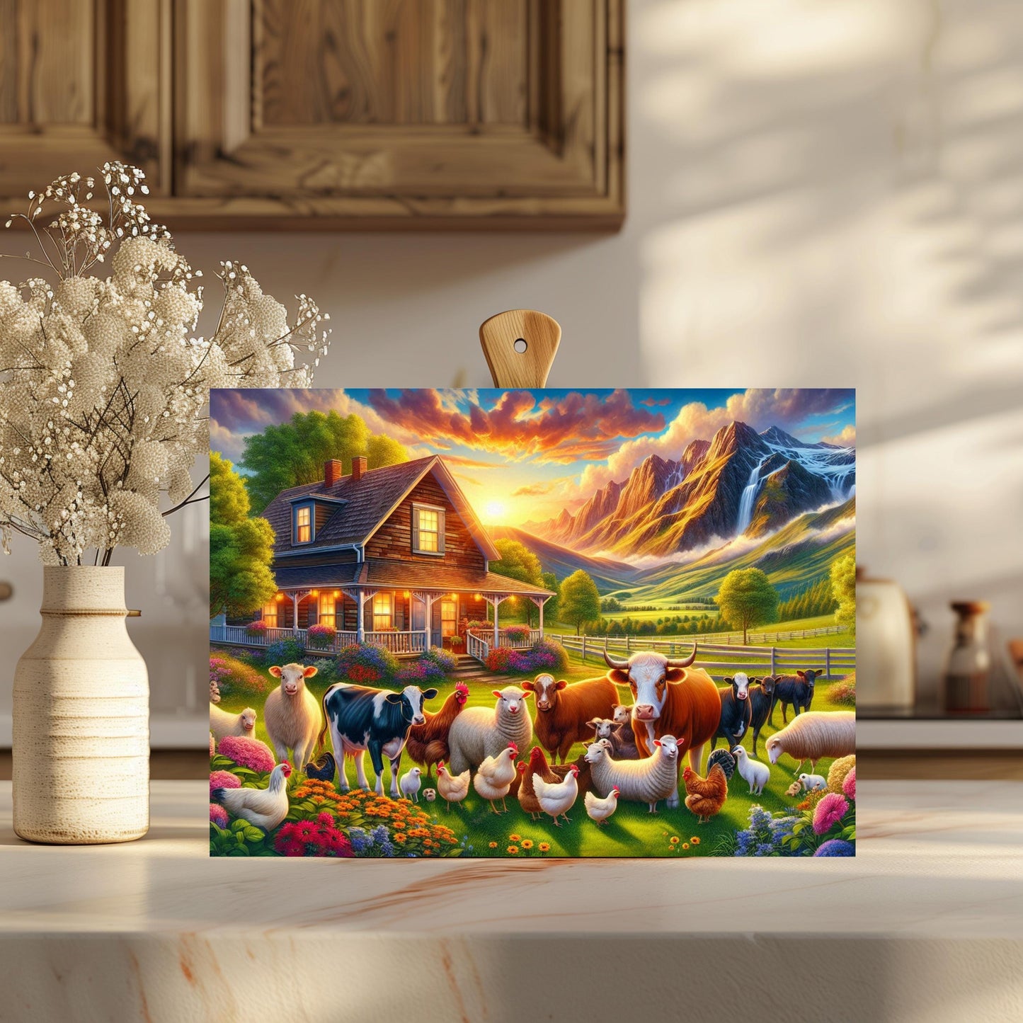 Tempered Glass Cutting Board - Mountain Farm Life Design Rustic Kitchen Art Homestead Gift