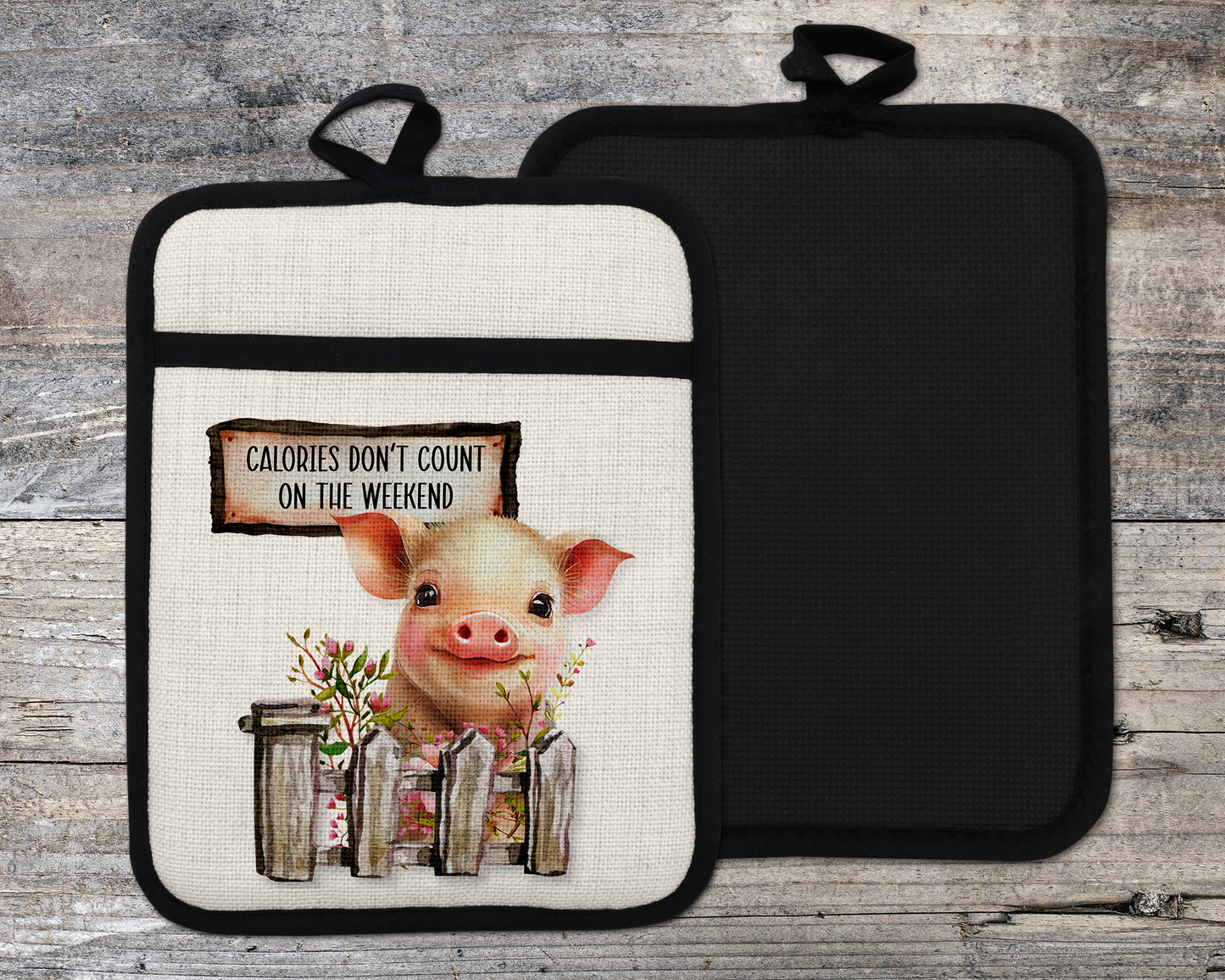 Funny Pig Oven Mitt - Farmgirl Gift with Calories Dont Count Design - Perfect Christmas Gift for Mom