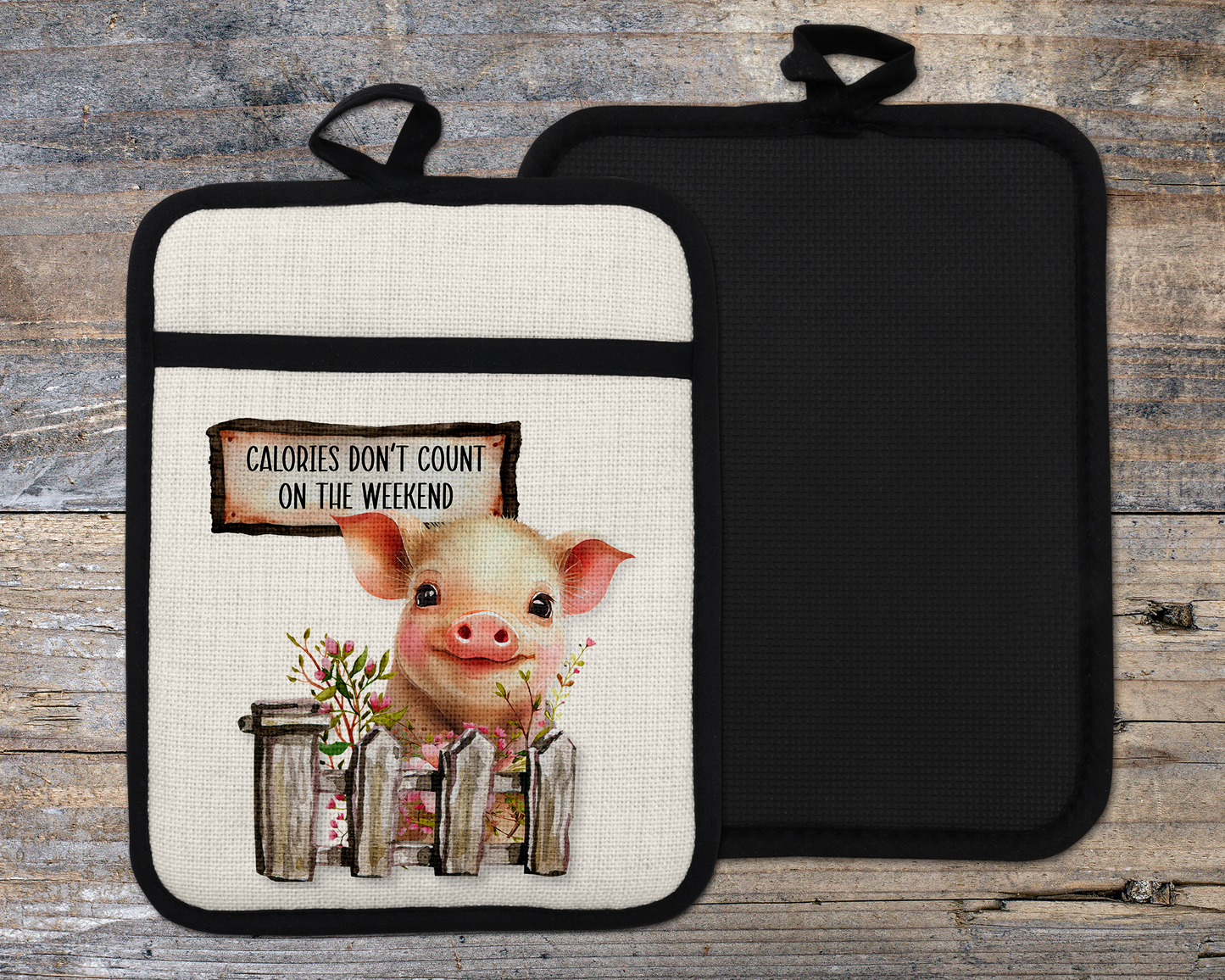Funny Pig Oven Mitt - Farmgirl Gift with Calories Dont Count Design - Perfect Christmas Gift for Mom