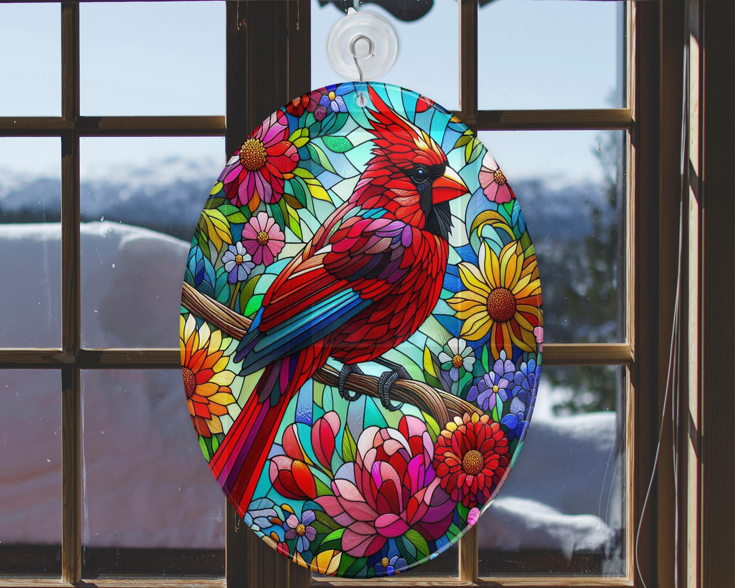 Cardinal Glass Suncatcher Elegant Bird Window Decor for Vibrant Home Accents