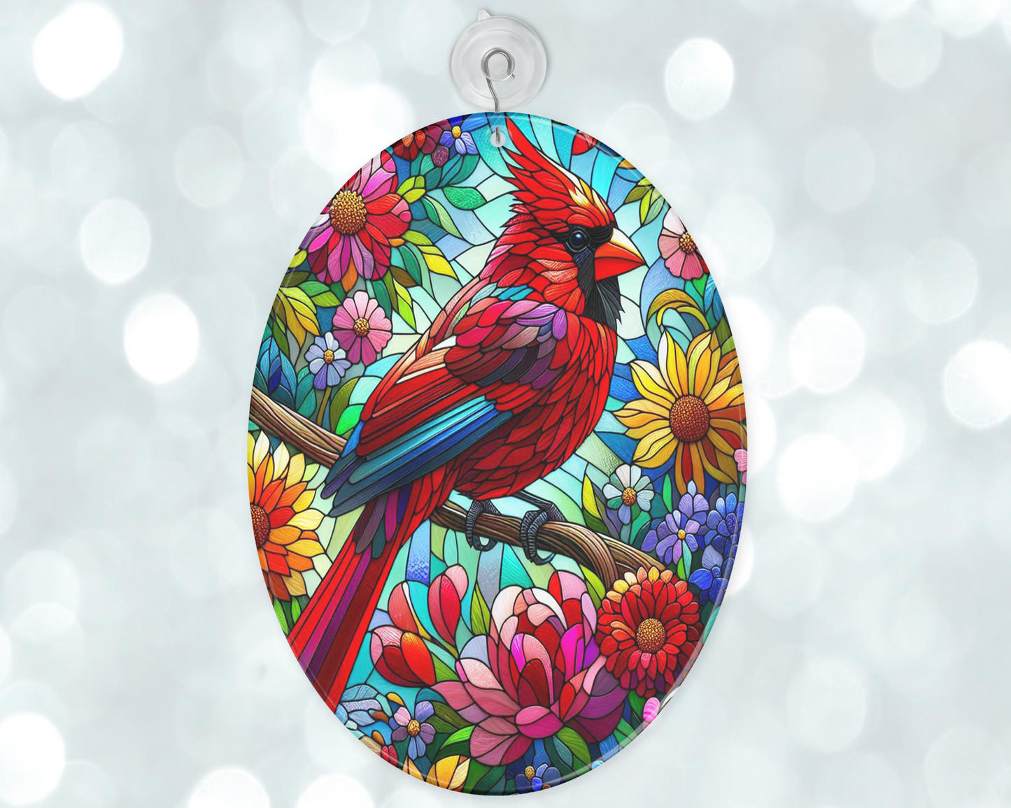 Cardinal Glass Suncatcher Elegant Bird Window Decor for Vibrant Home Accents