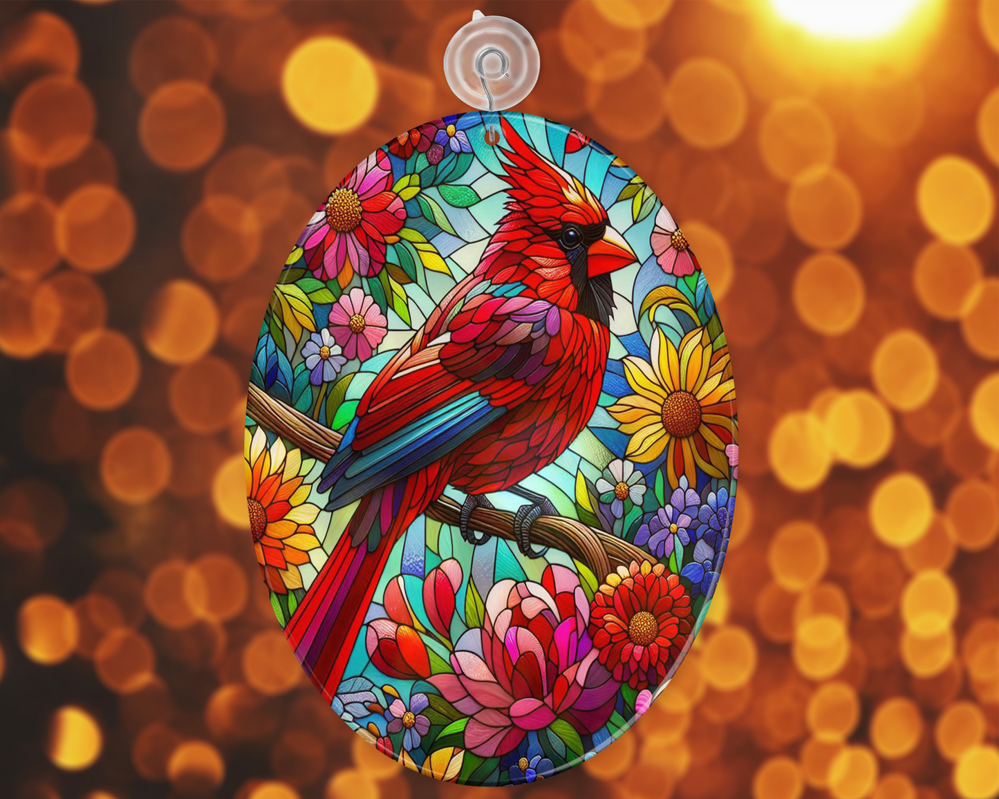 Cardinal Glass Suncatcher Elegant Bird Window Decor for Vibrant Home Accents
