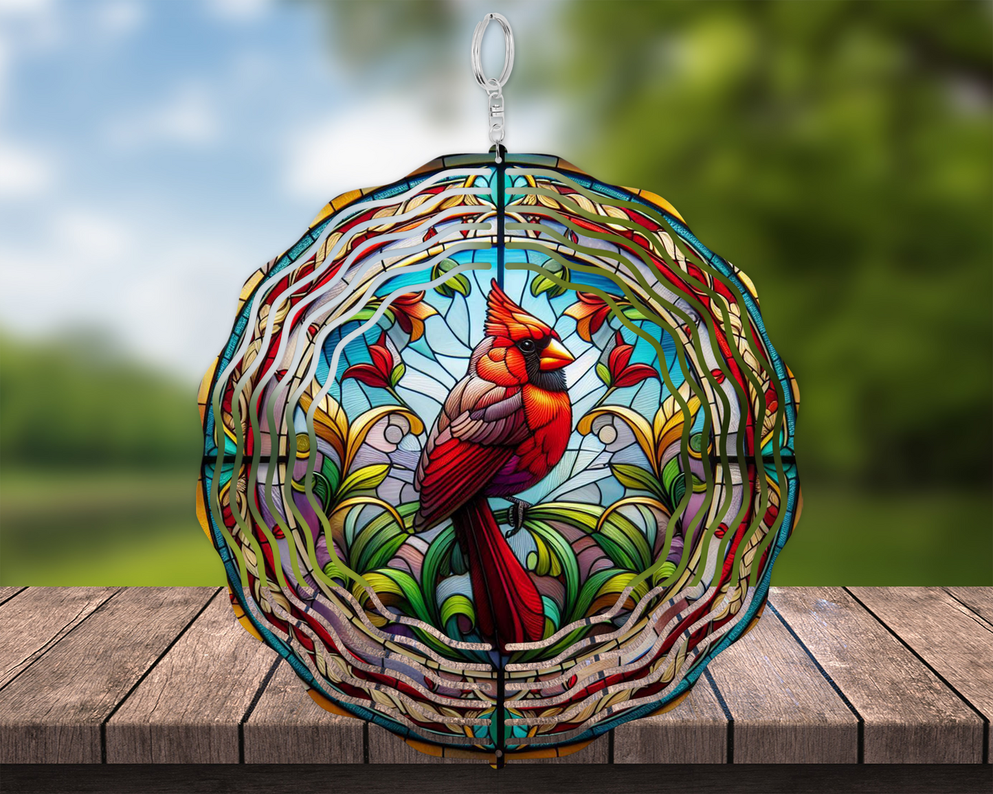 Cardinal Wind Spinner, Staind-Glass Design Hanging Wind Spinner, Unique Gift for Mothers Day, Nature-Inspired Housewarming Gift, Porch Decor