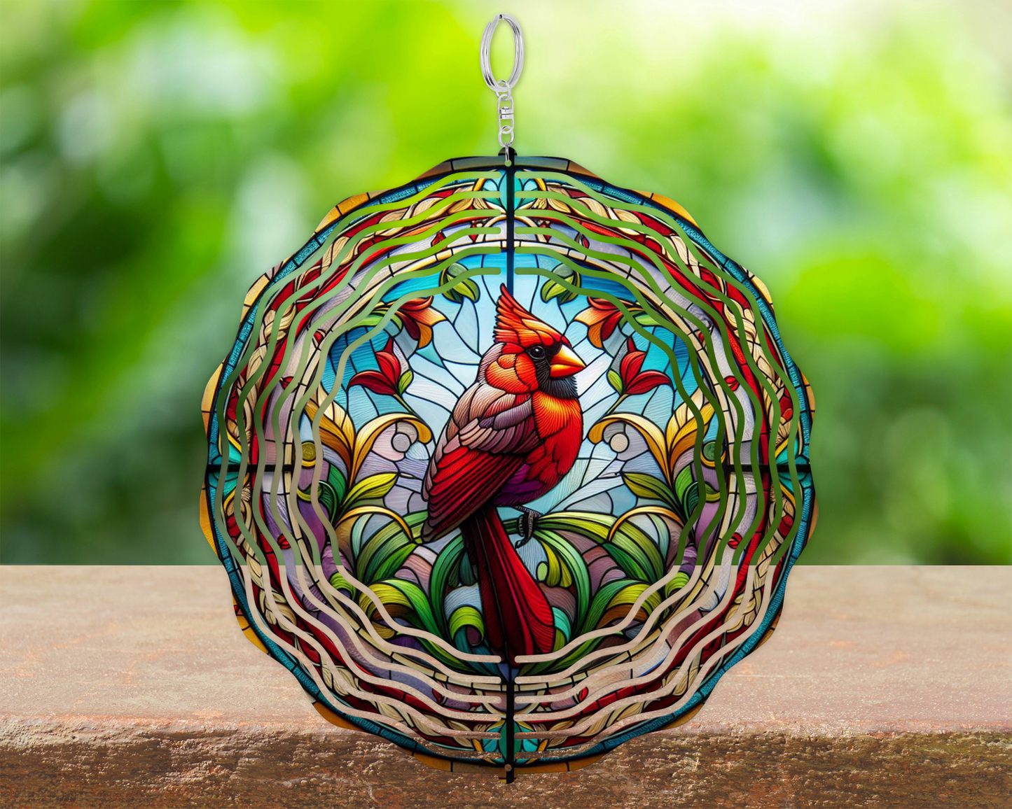 Cardinal Wind Spinner, Staind-Glass Design Hanging Wind Spinner, Unique Gift for Mothers Day, Nature-Inspired Housewarming Gift, Porch Decor