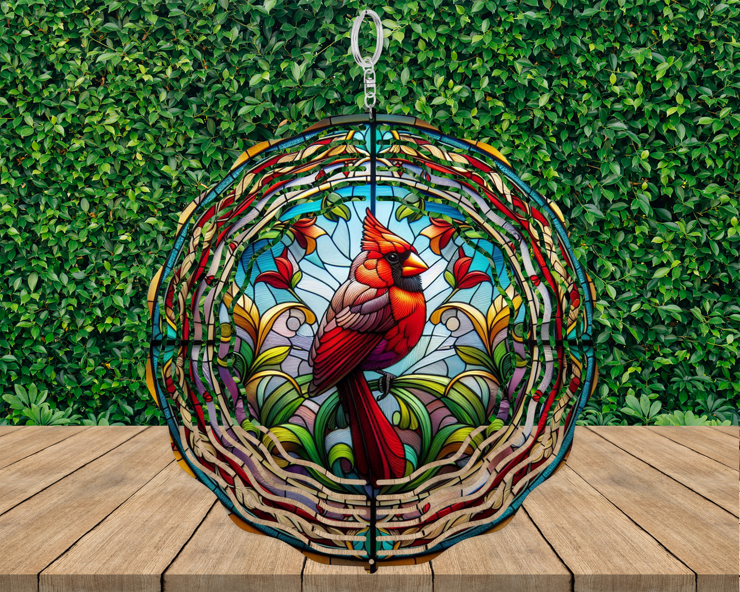 Cardinal Wind Spinner, Staind-Glass Design Hanging Wind Spinner, Unique Gift for Mothers Day, Nature-Inspired Housewarming Gift, Porch Decor