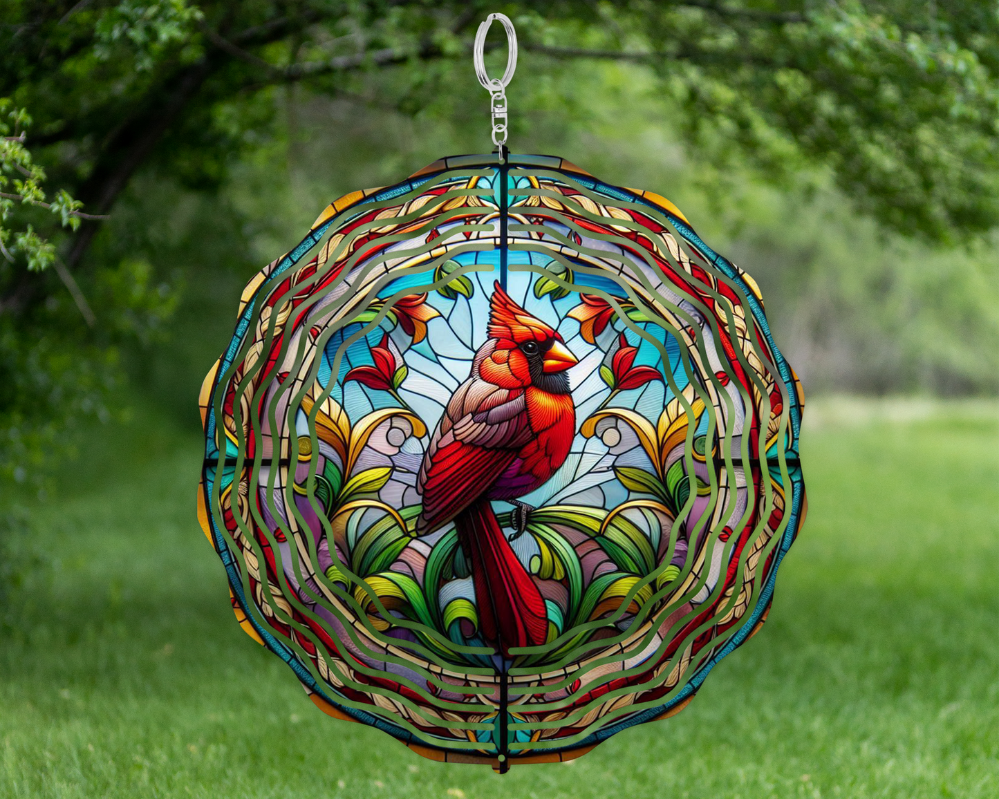 Cardinal Wind Spinner, Staind-Glass Design Hanging Wind Spinner, Unique Gift for Mothers Day, Nature-Inspired Housewarming Gift, Porch Decor