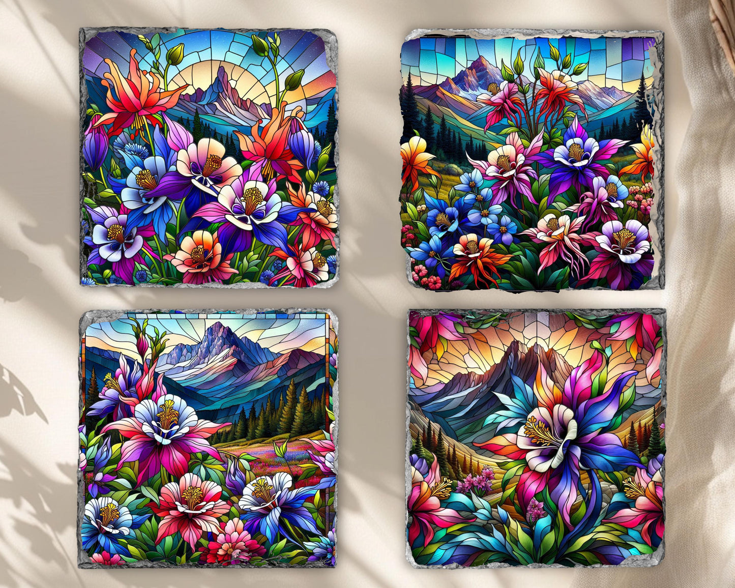 Rocky Mountain Columbine Slate Coaster Set - Rustic Nature-Inspired Home Decor Gift