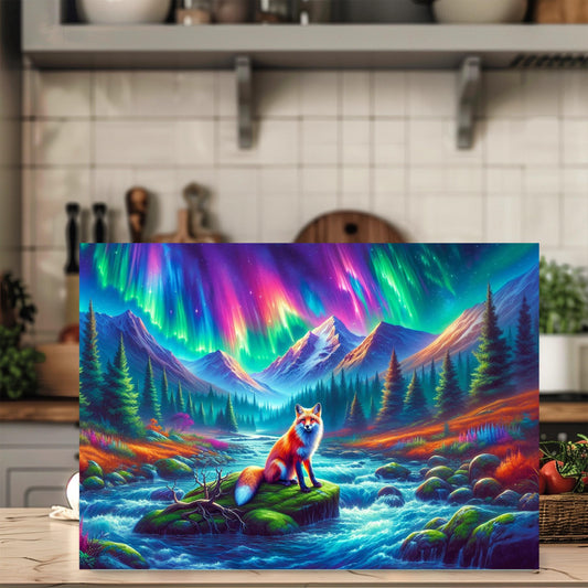 Vibrant Fox Cutting Board - 11x15 Inch Tempered Glass Mountain Valley Design