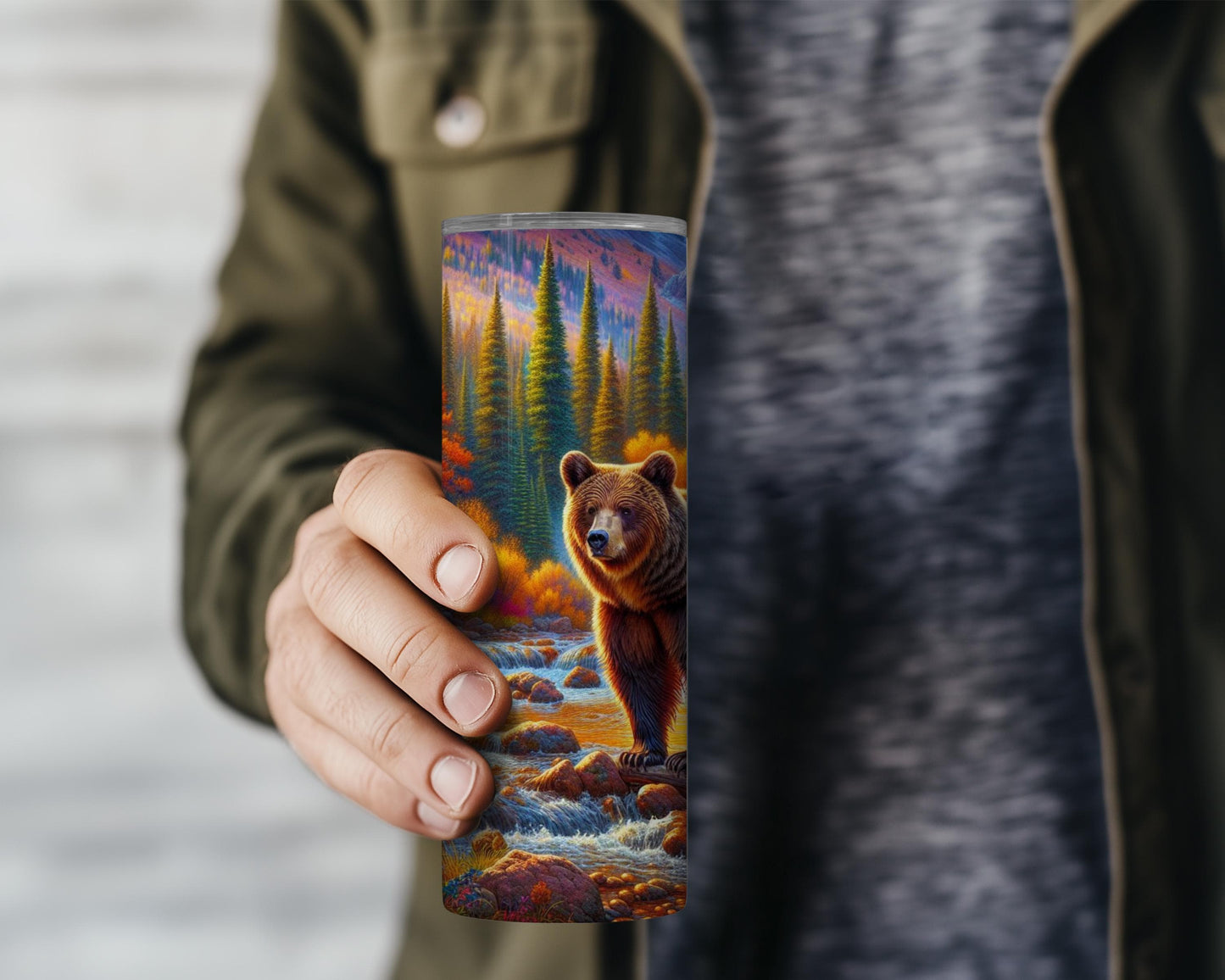 Autumn Bear Tumbler - Rustic Wildlife Mug for Nature Lovers