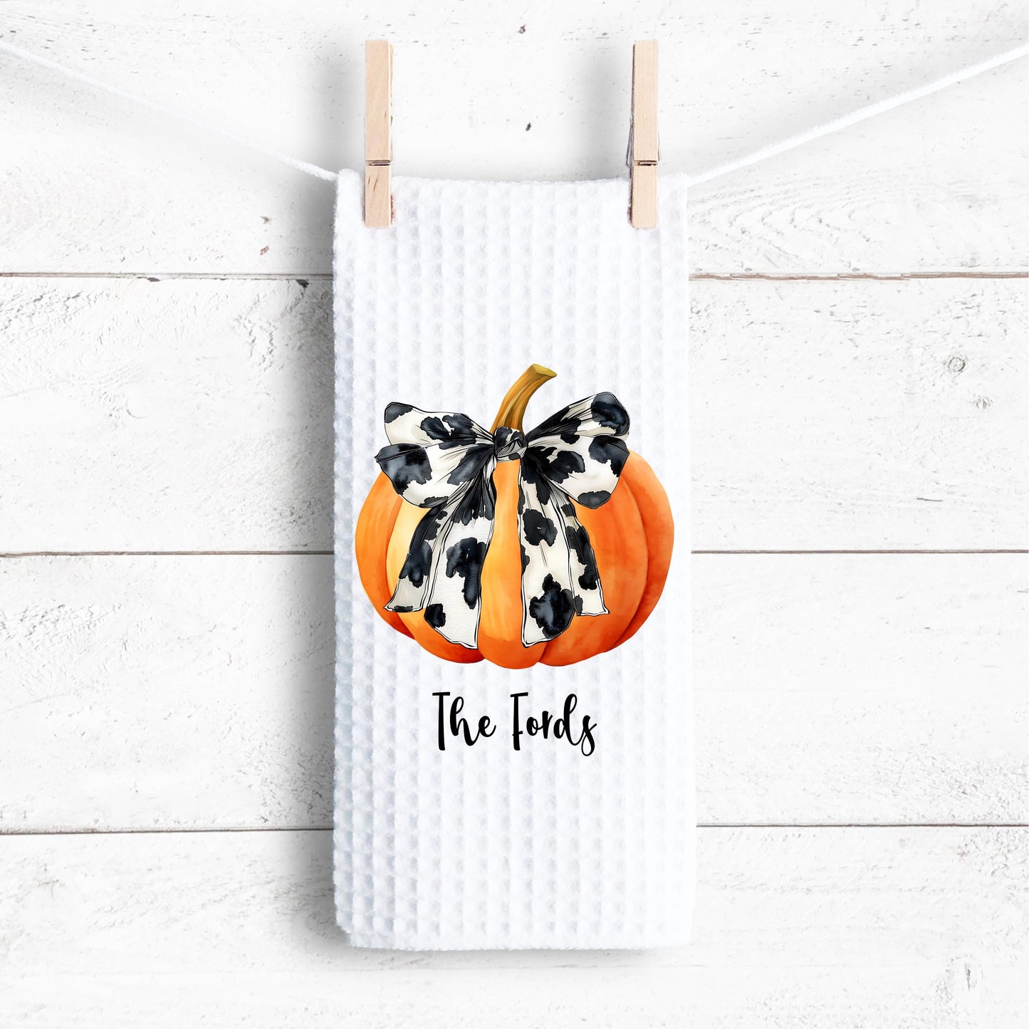 Farmhouse Pumpkin Waffle Weave Towel, Personalized Pumpkin Towel, Unique Hostess Gift