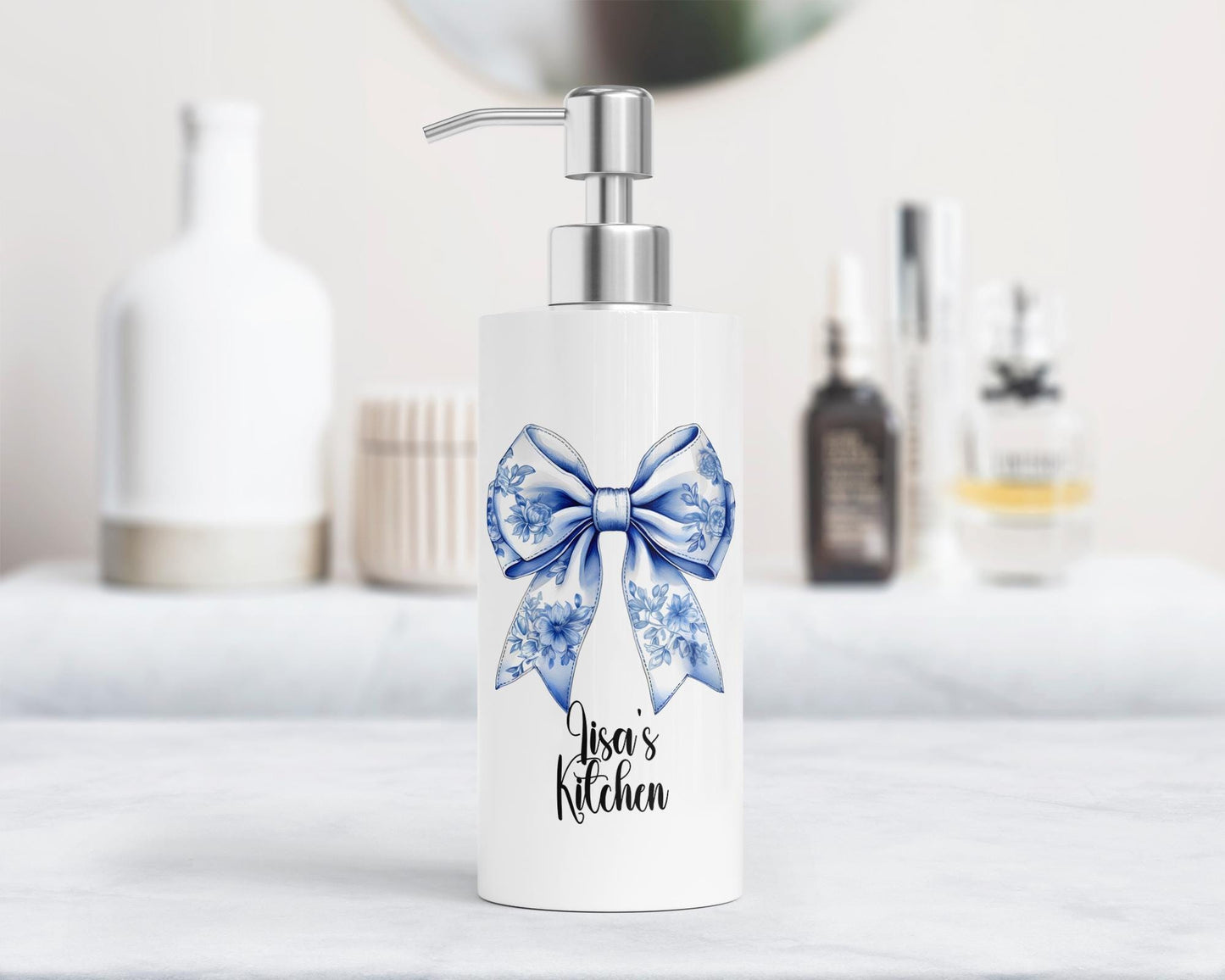 Personalized 18oz Stainless Steel Soap Dispenser with Coquette Box - Unique Bridal Shower Gift Kitchen Decor