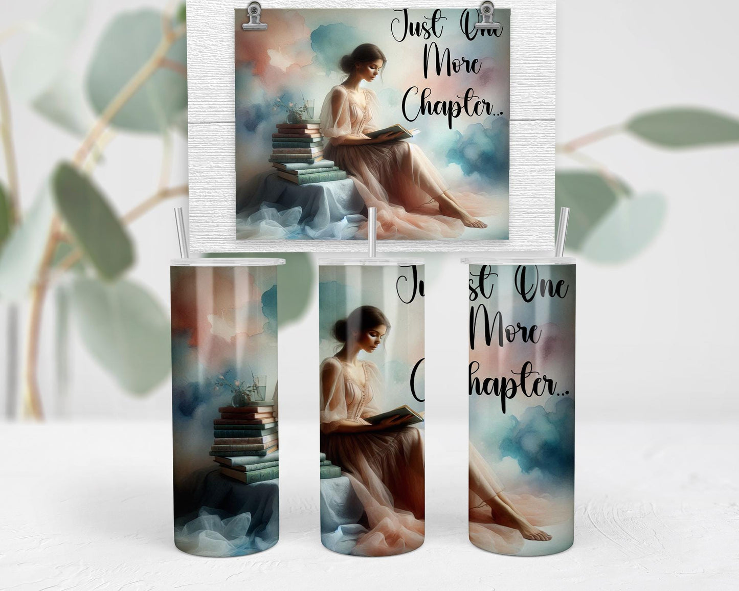 Just One More Chapter Tumbler, Unique Gift for Readers, Whimsical Tumbler, Elegant Book Lover Accessories, Durable Travel Mug, Bookworm
