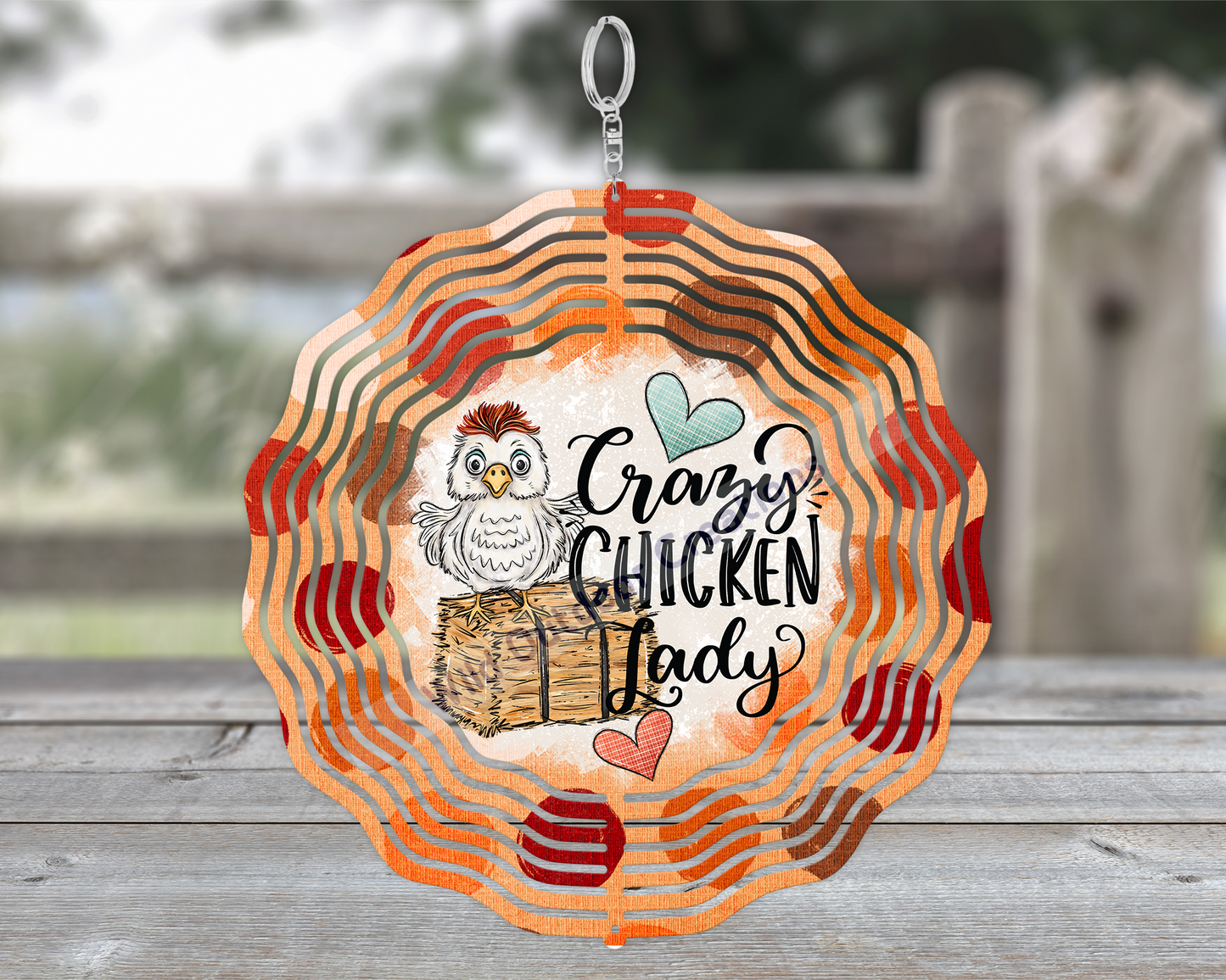 Crazy Chicken Lady 3D 10'in Wind Spinner, Gift for Chicken Lady