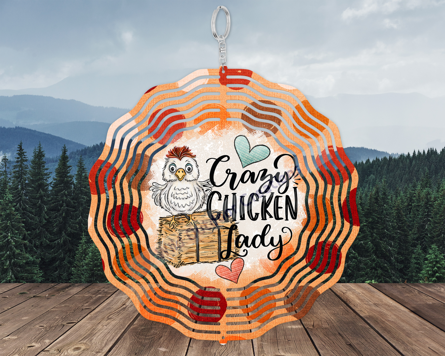 Crazy Chicken Lady 3D 10'in Wind Spinner, Gift for Chicken Lady
