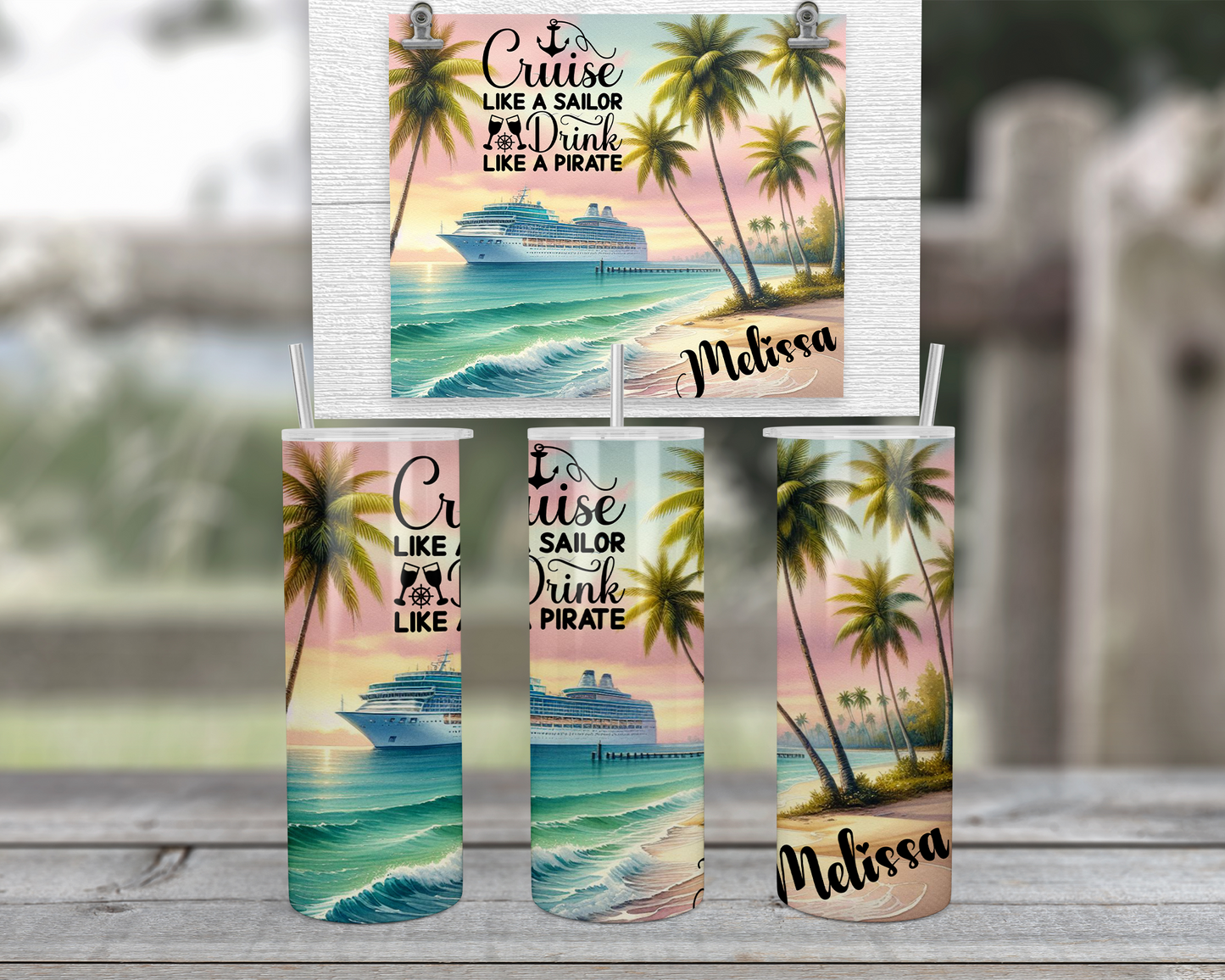 Personalized Beach Vacation Name Tumbler Cup, Custom Girls Trip Skinny Cup, Custom Family Vacation Tumblers with Lid, Personalized Cruise
