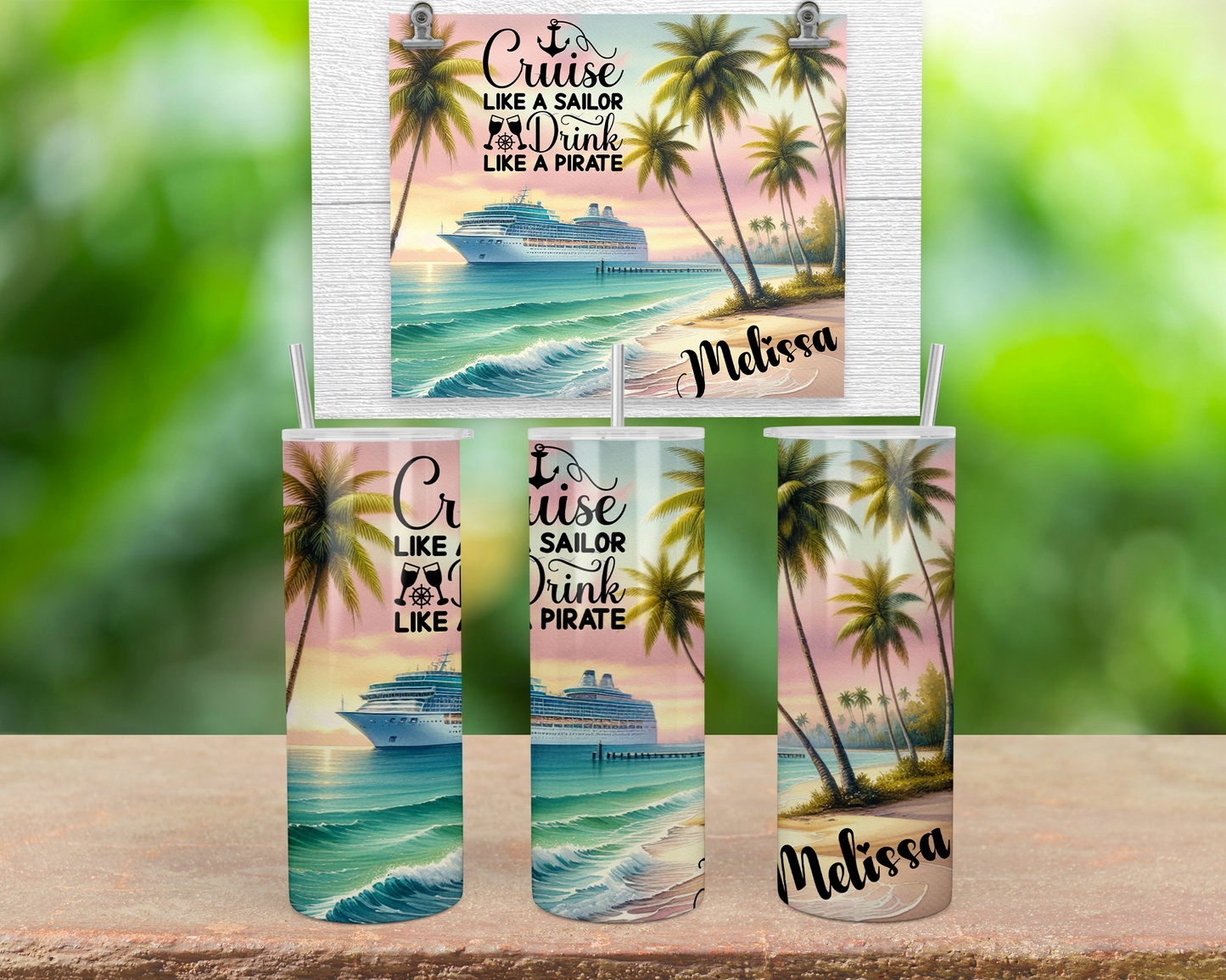 Personalized Beach Vacation Name Tumbler Cup, Custom Girls Trip Skinny Cup, Custom Family Vacation Tumblers with Lid, Personalized Cruise